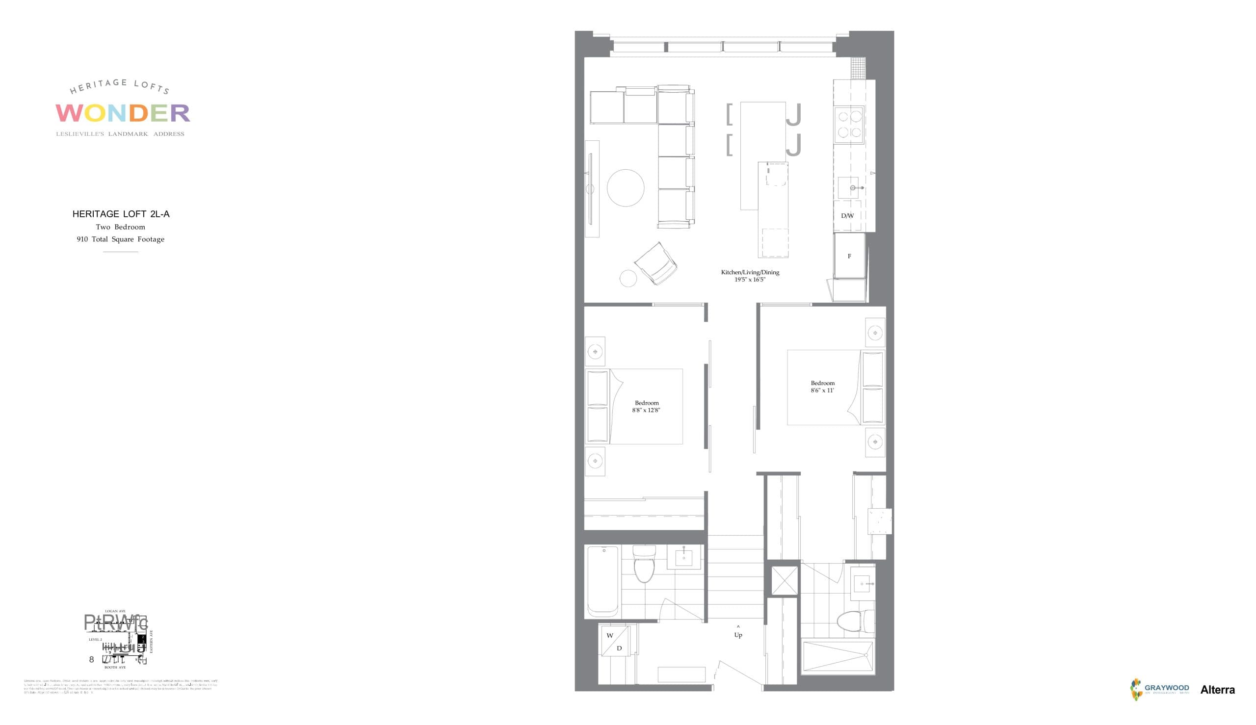 2L-A - Heritage Lofts Floor Plan at Wonder Condos - 910 sq.ft