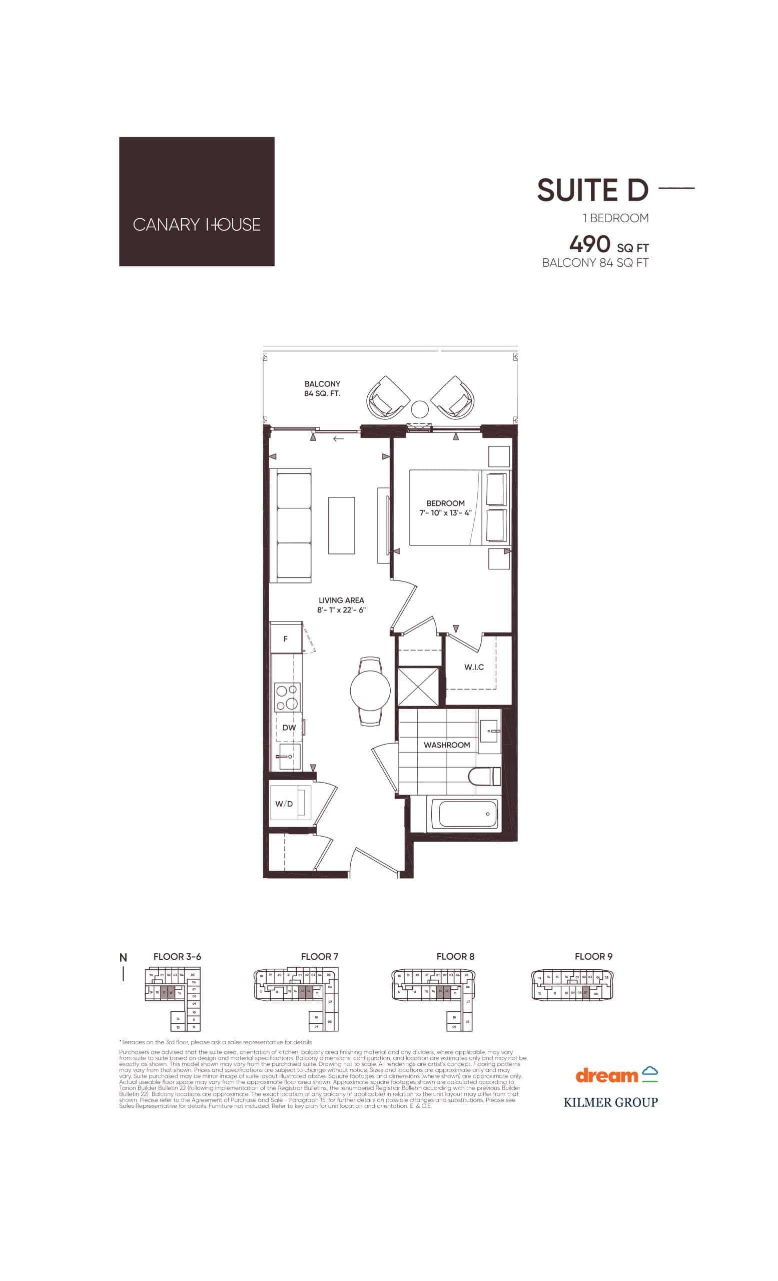 Suite D Floor Plan at Canary House Condos - 490 sq.ft