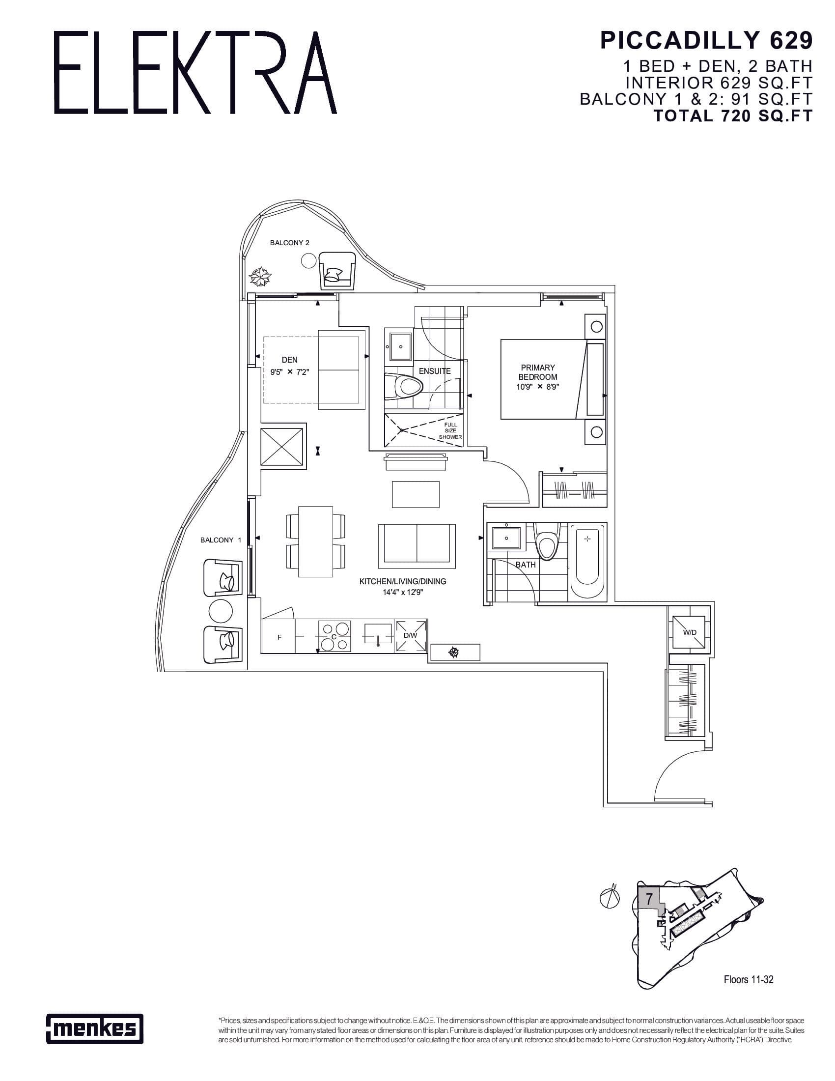 Piccadilly 629 Floor Plan at Elektra Condos - 629 sq.ft