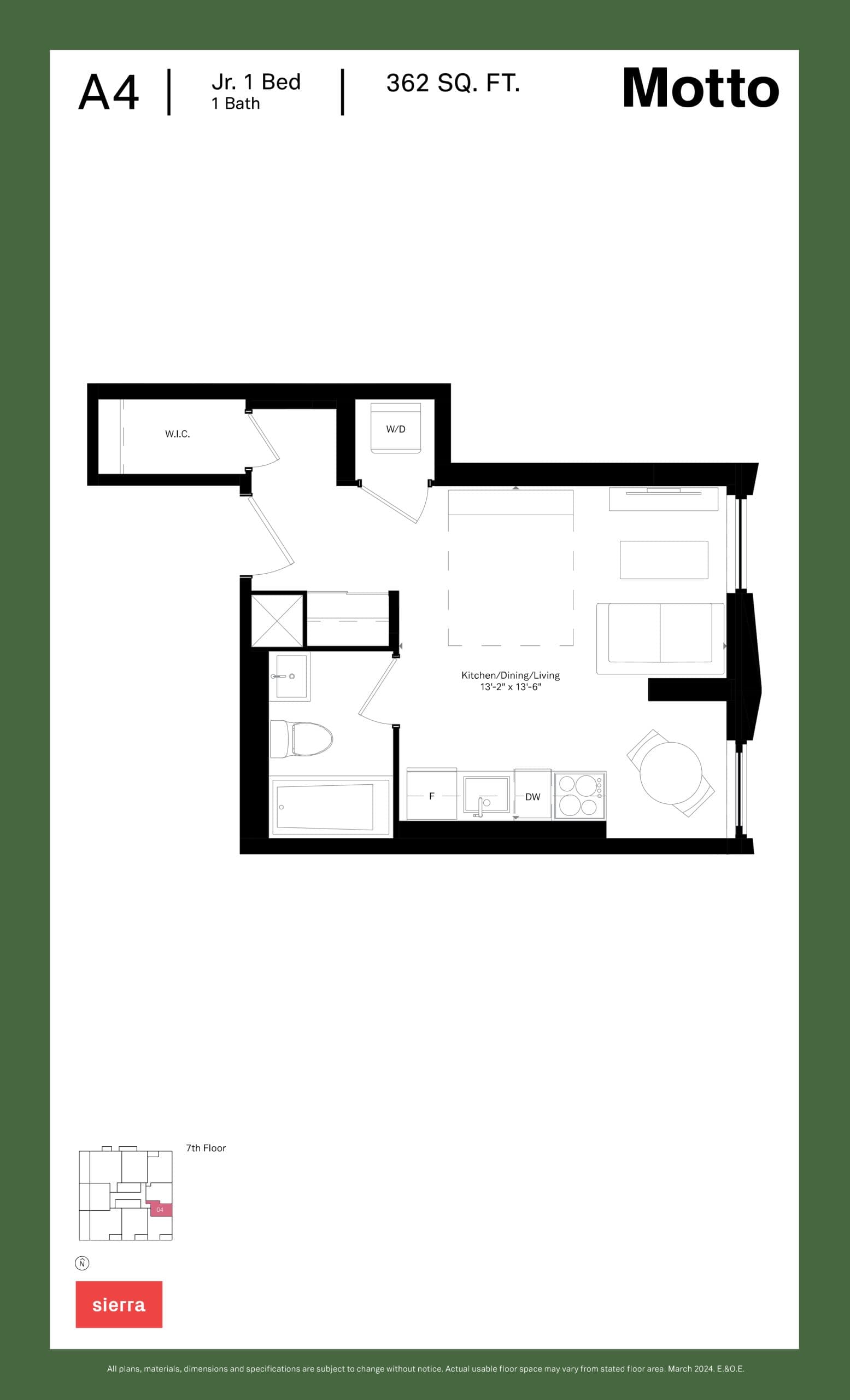A4 Floor Plan at Motto Condos - 362 sq.ft