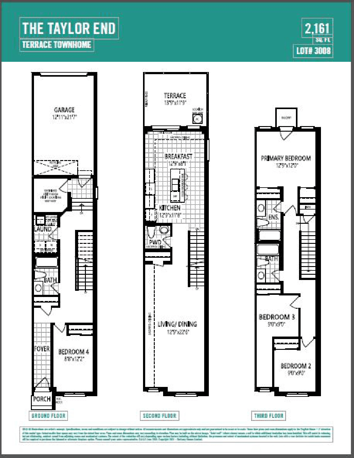 The Taylor End 3008 Floor Plan at Thomson Towns - 2161 sq.ft