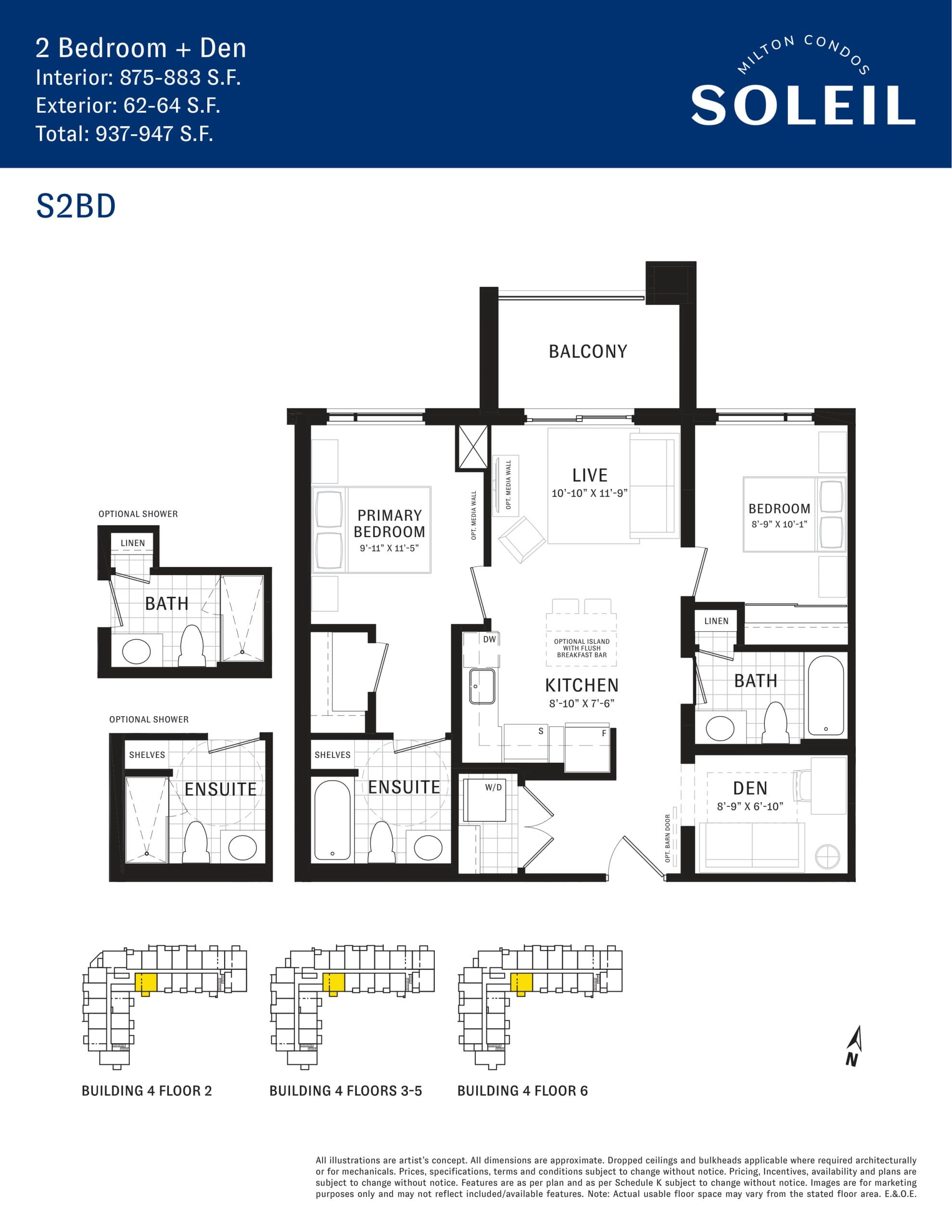 S2BD Floor Plan at Soleil Condos - 883 sq.ft