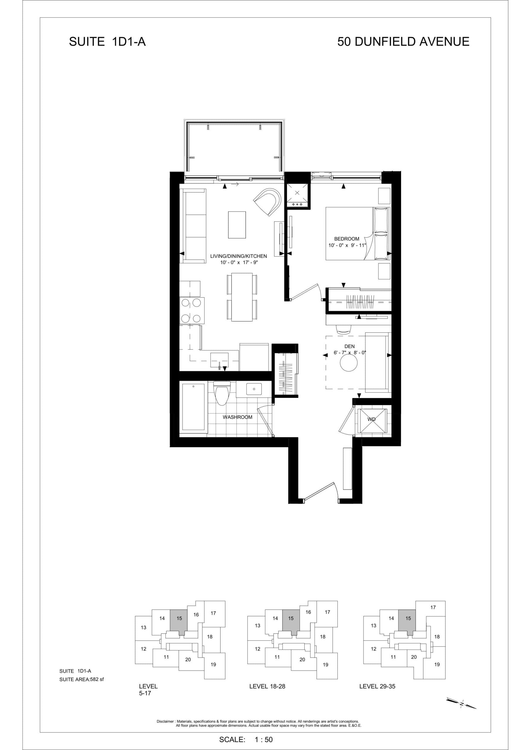 1D1-A Floor Plan at Plaza Midtown Condos - 582 sq.ft
