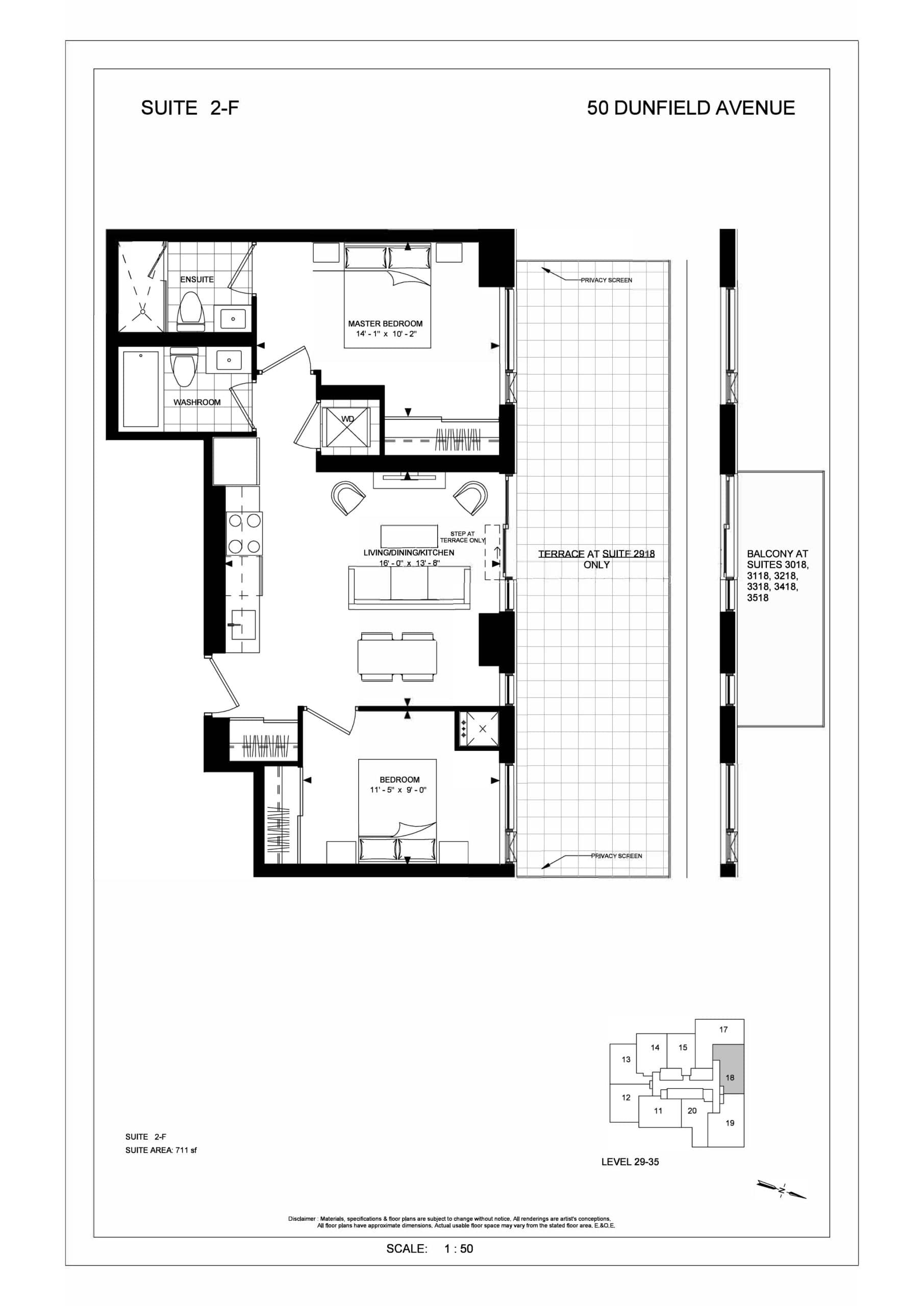 2-F Floor Plan at Plaza Midtown Condos - 711 sq.ft