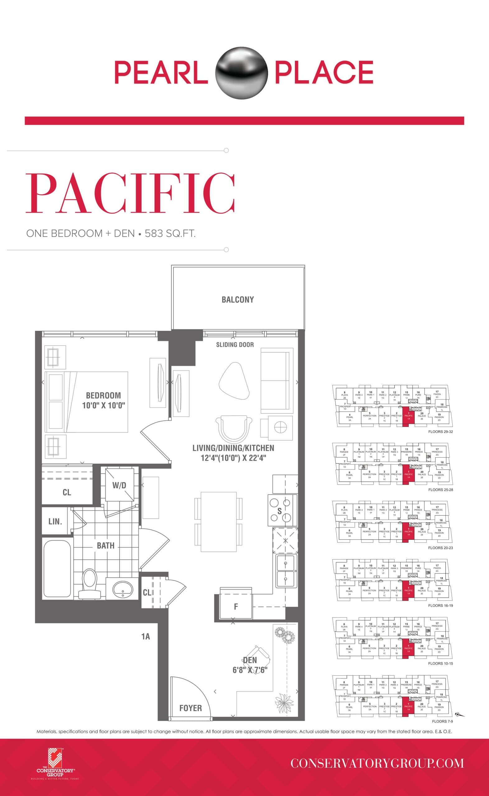 Pacific Floor Plan at Pearl Place Condos - 583 sq.ft