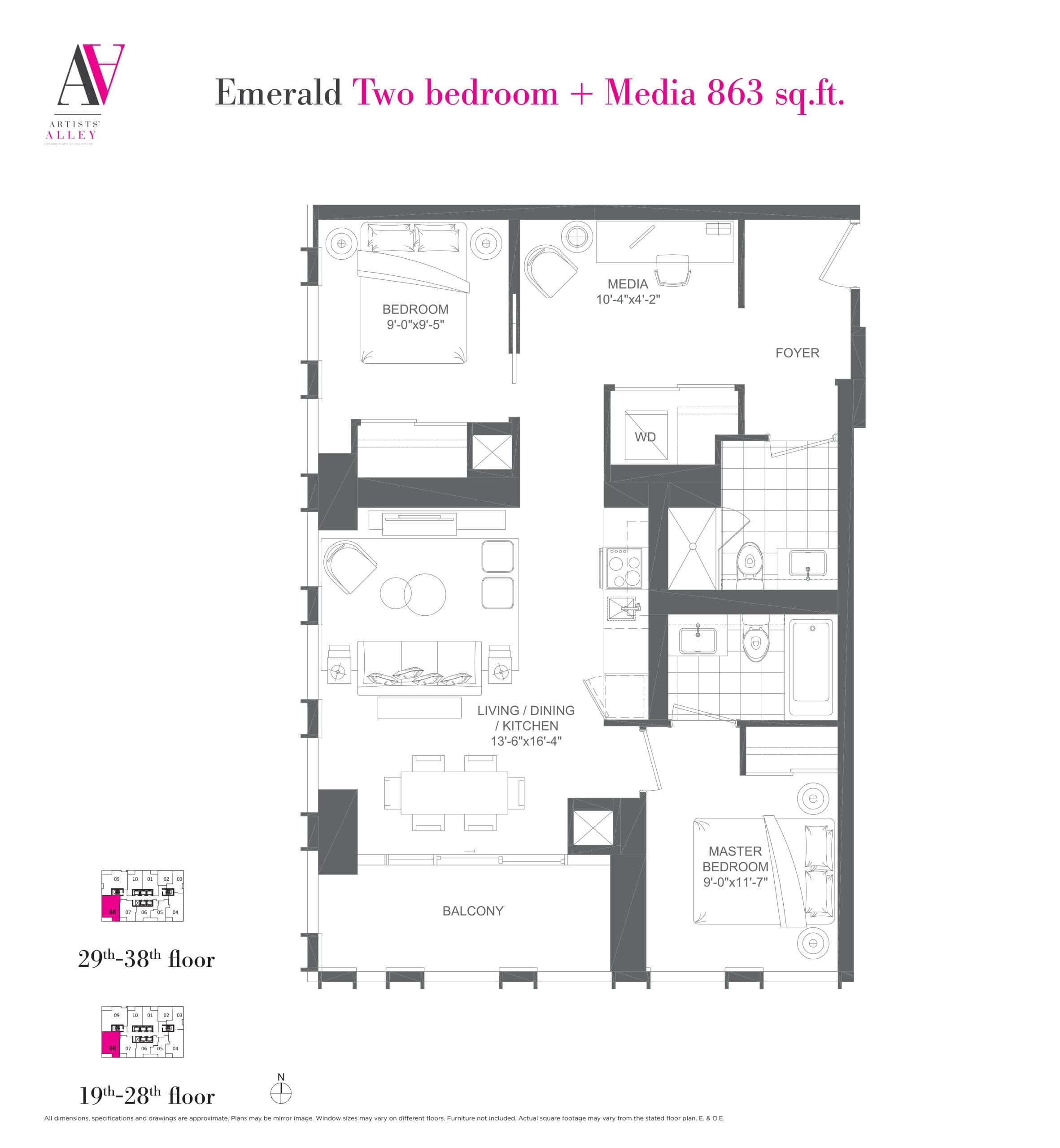 Emerald Floor Plan at Artists' Alley Condos - 863 sq.ft