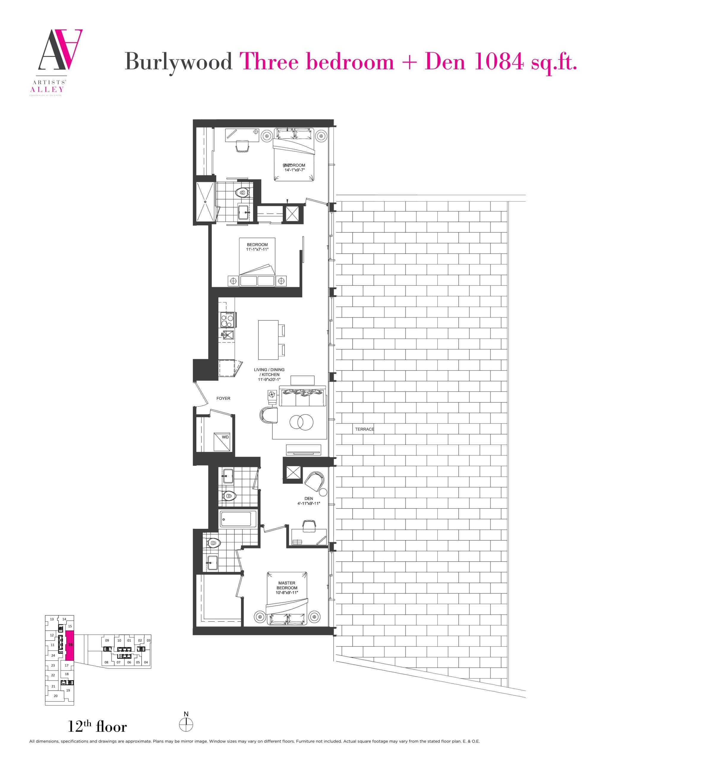 Burlywood Floor Plan at Artists' Alley Condos - 1084 sq.ft