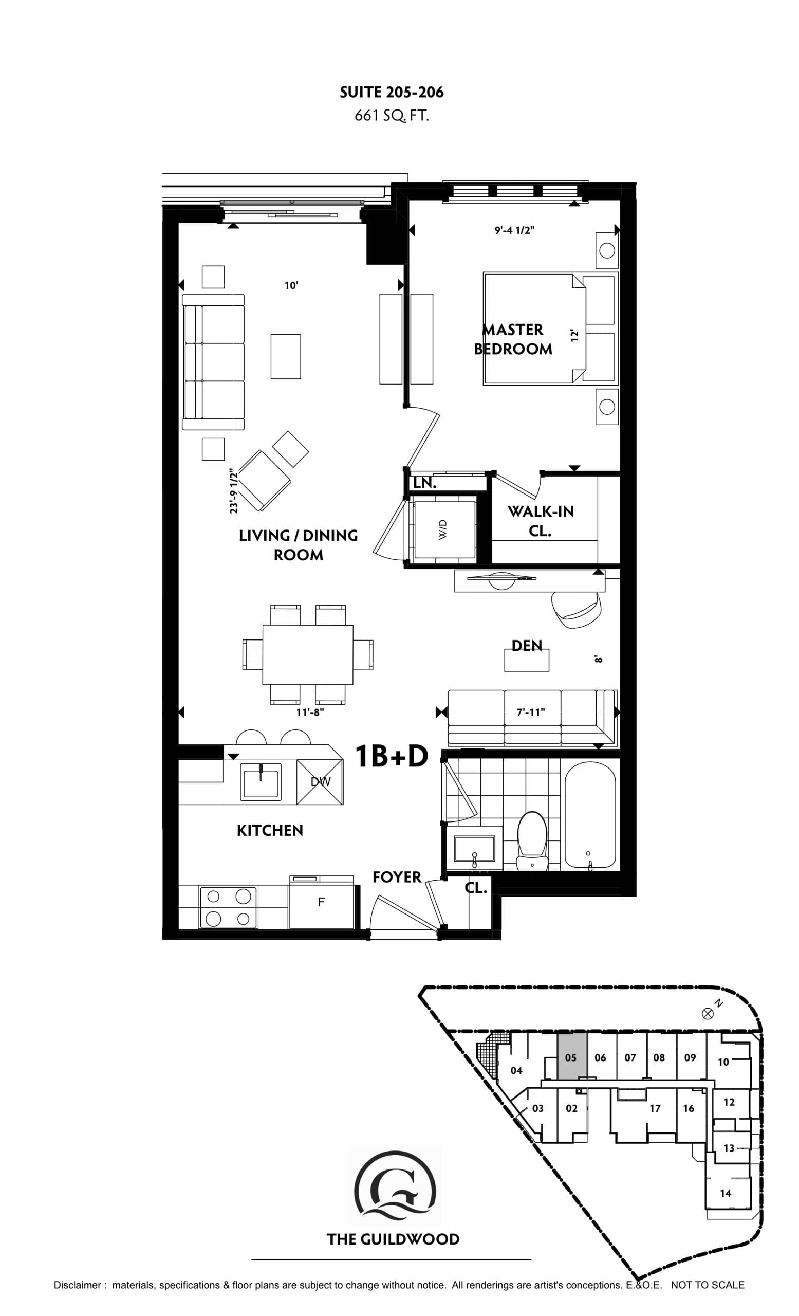 Suite 205, 206 Floor Plan at Guildwood Condos - 661 sq.ft