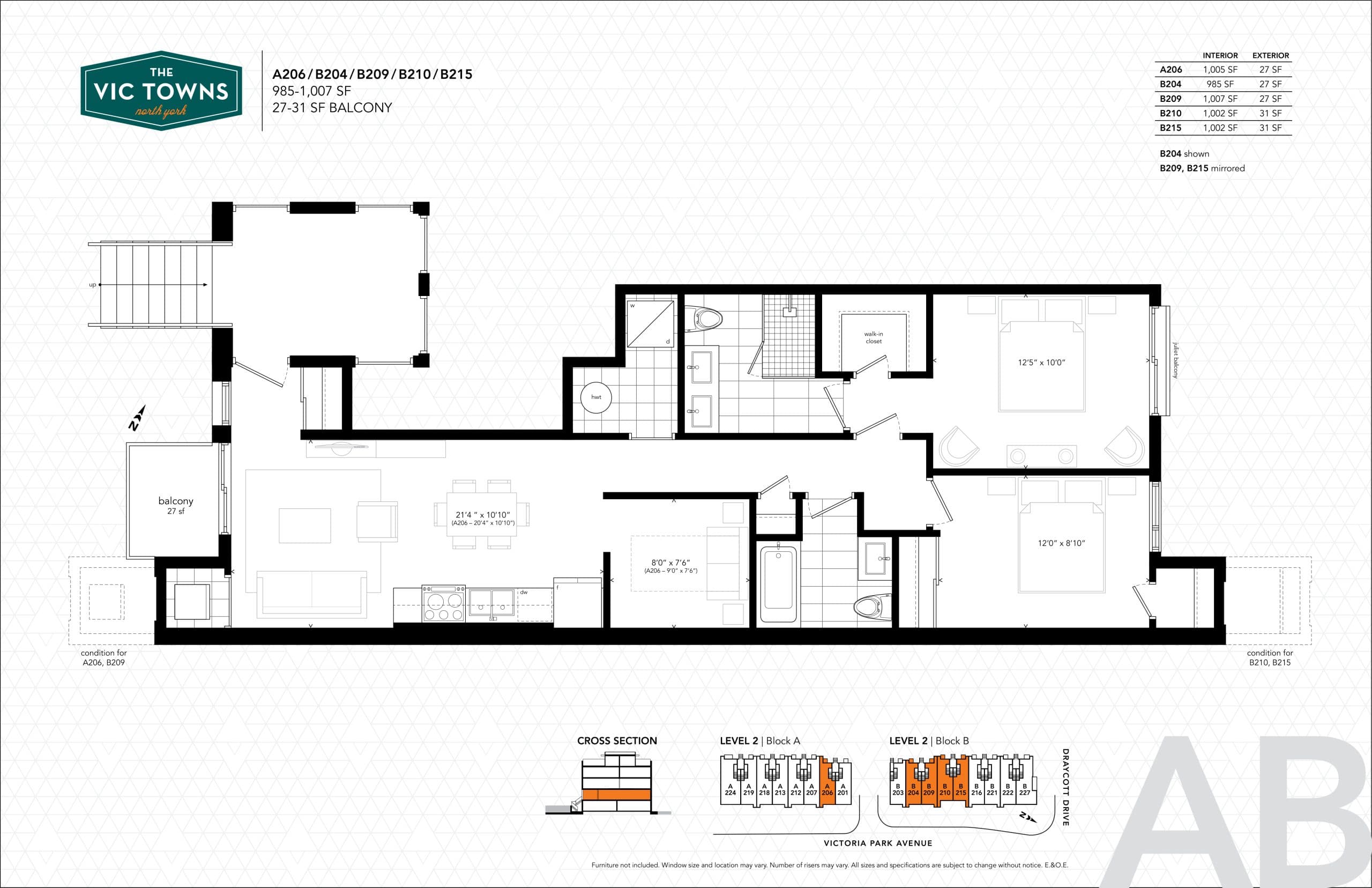 B209/B210/B215 Floor Plan at The Vic Towns - 1007 sq.ft