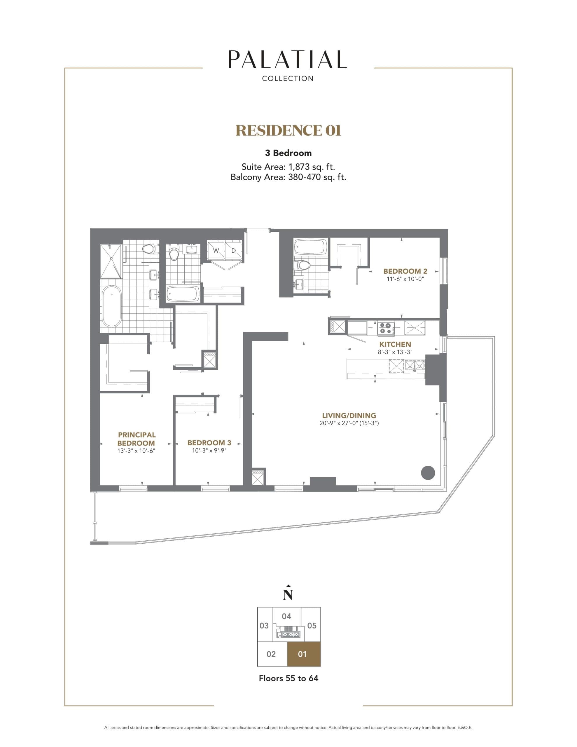 Palatial Collection - Residence 01 Floor Plan at The Prestige Condos at Pinnacle One Yonge - 1873 sq.ft