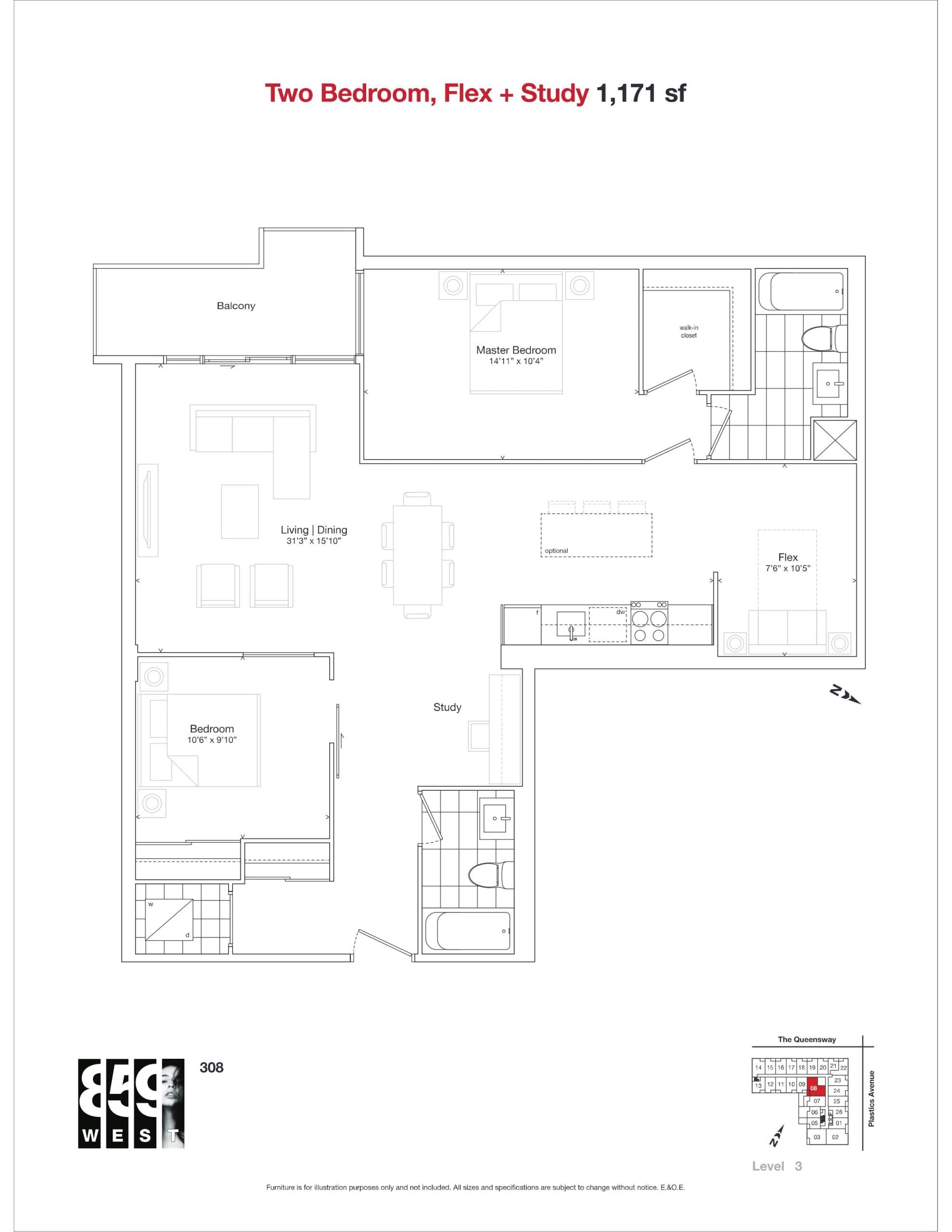 1171 sf Floor Plan at 859 West Condos - 1171 sq.ft