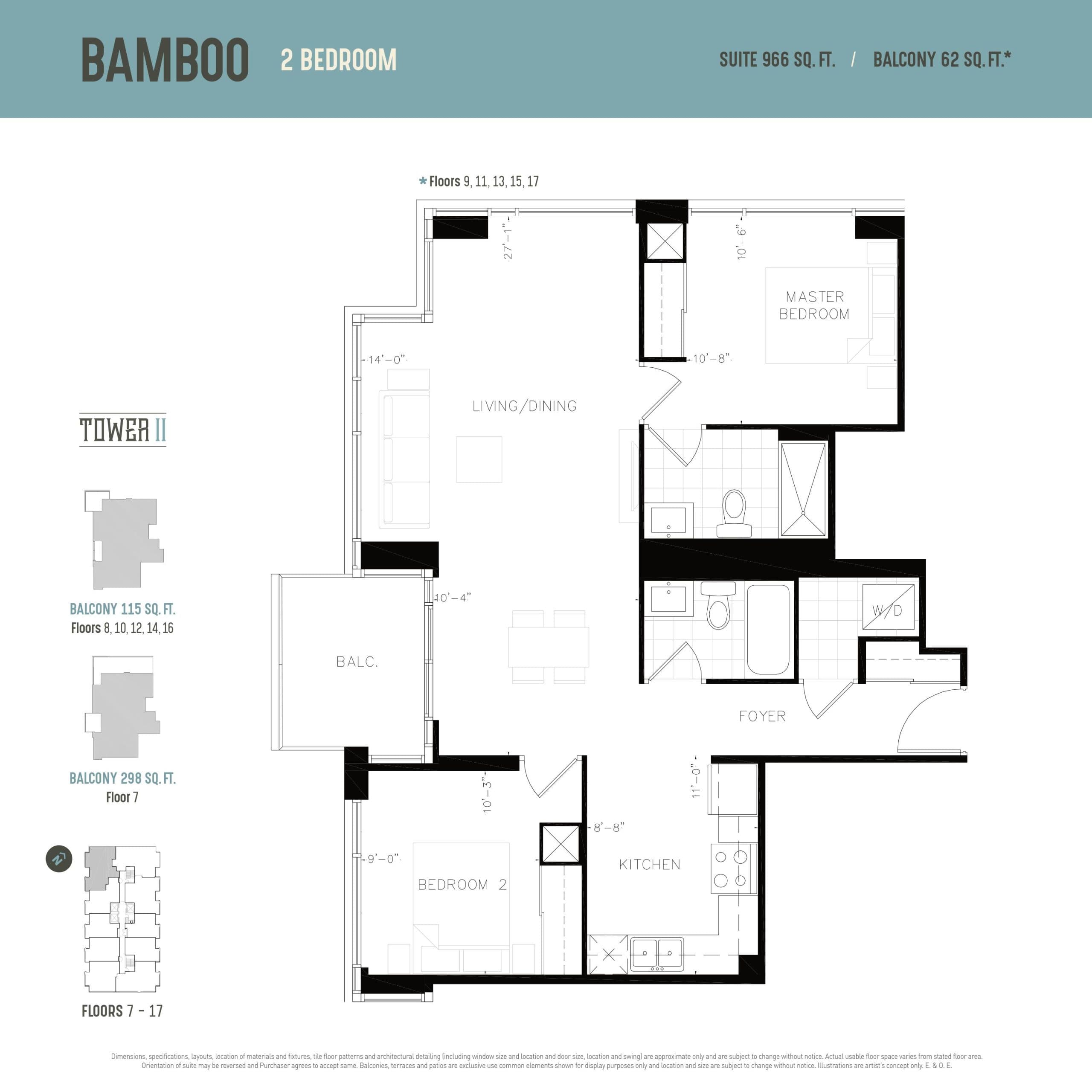 Bamboo (Tower) Floor Plan at Oak & Co. 2 Condos - 966 sq.ft