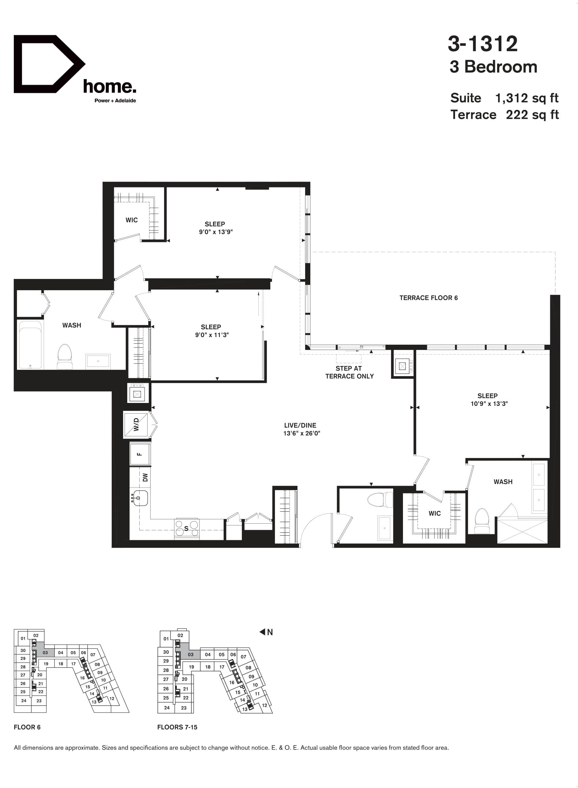 3-1312 Floor Plan at home (Power + Adelaide) Condos - 1312 sq.ft