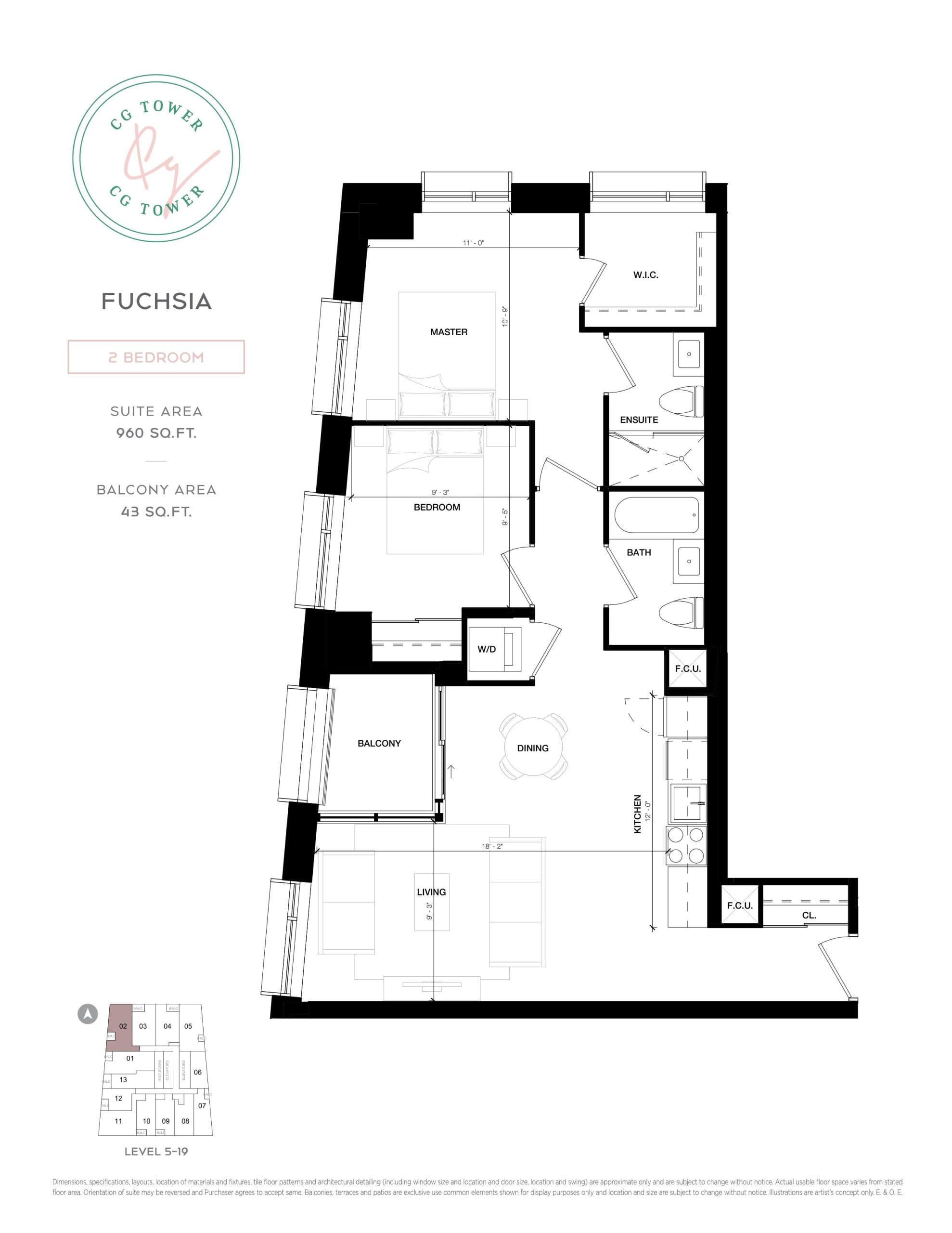 Fuchsia Floor Plan at CG Tower Condos - 960 sq.ft