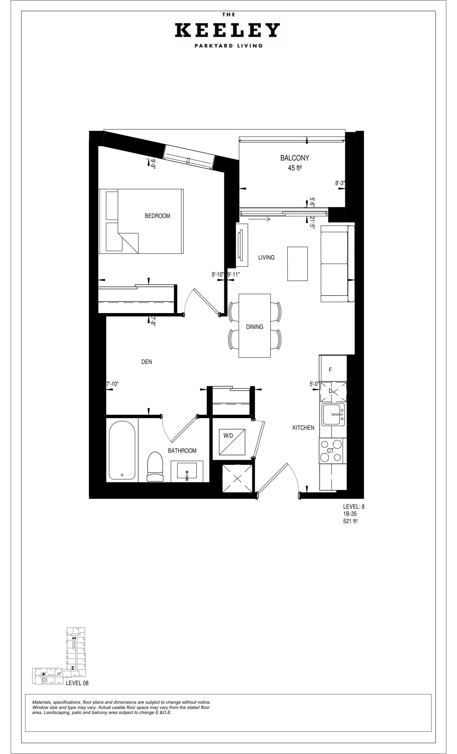 1B-35 Floor Plan at The Keeley Condos - 524 sq.ft