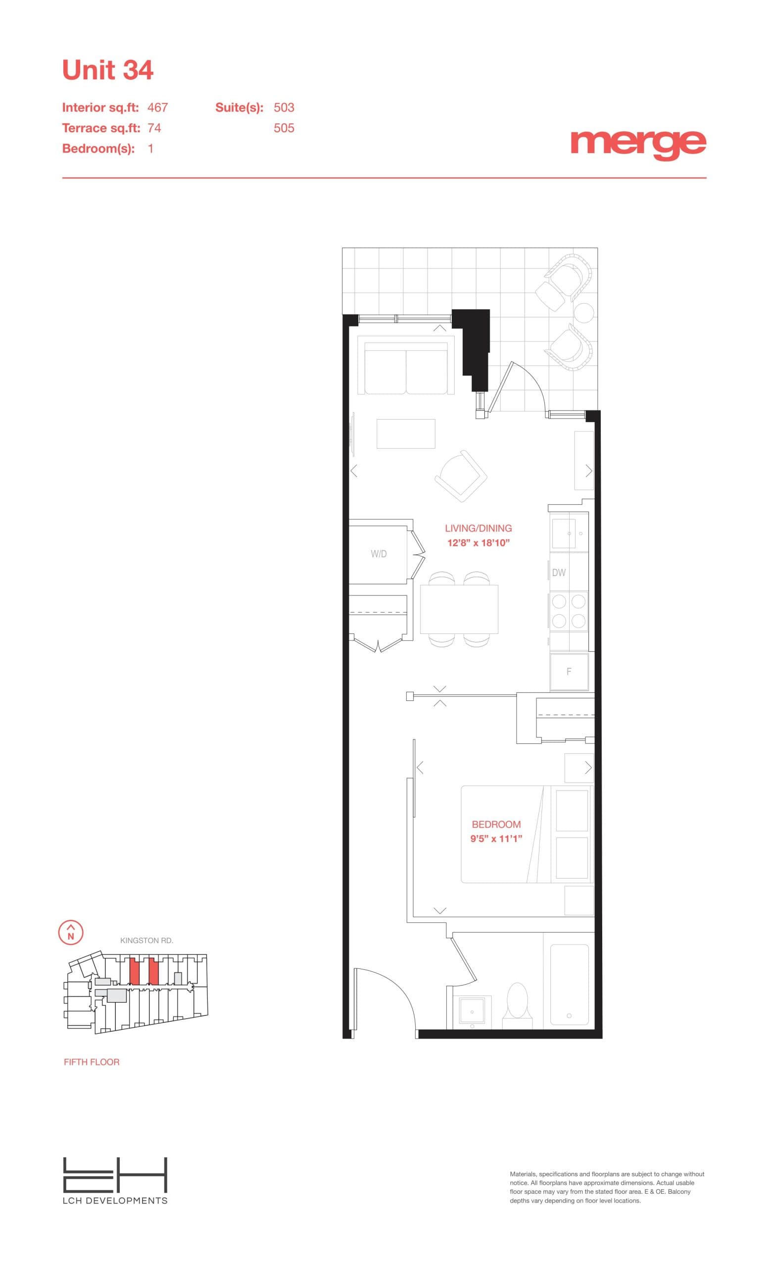 Unit 34 - Tower Floor Plan at Merge Condos - 467 sq.ft