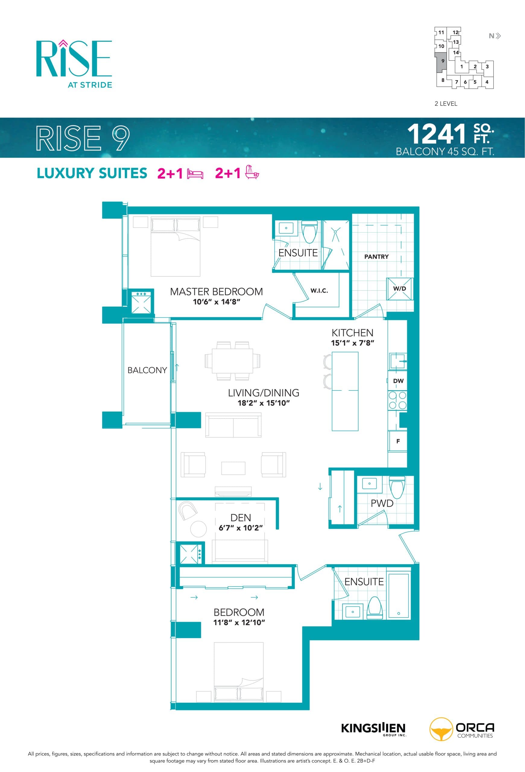 Rise 9 Floor Plan at Rise at Stride Condos - 1241 sq.ft