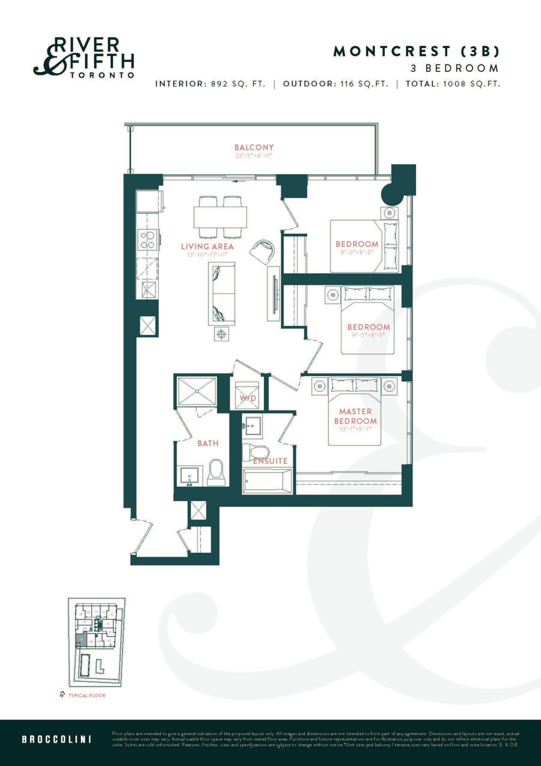 Montcrest (3B) Floor Plan at River & Fifth Condos - 892 sq.ft