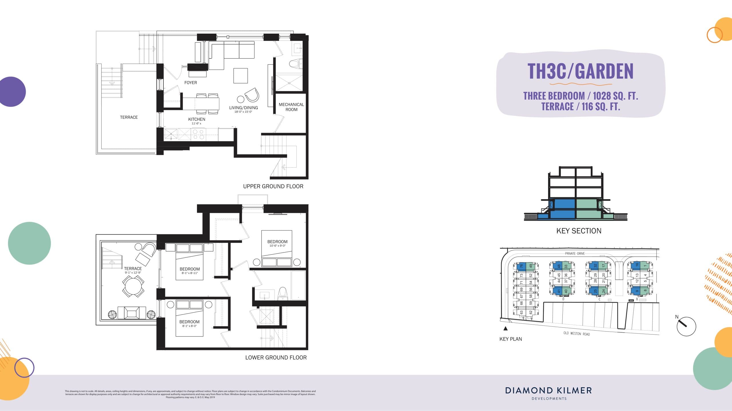TH3C/Garden Floor Plan at Reunion Crossing Condos & Urban Towns - 1028 sq.ft