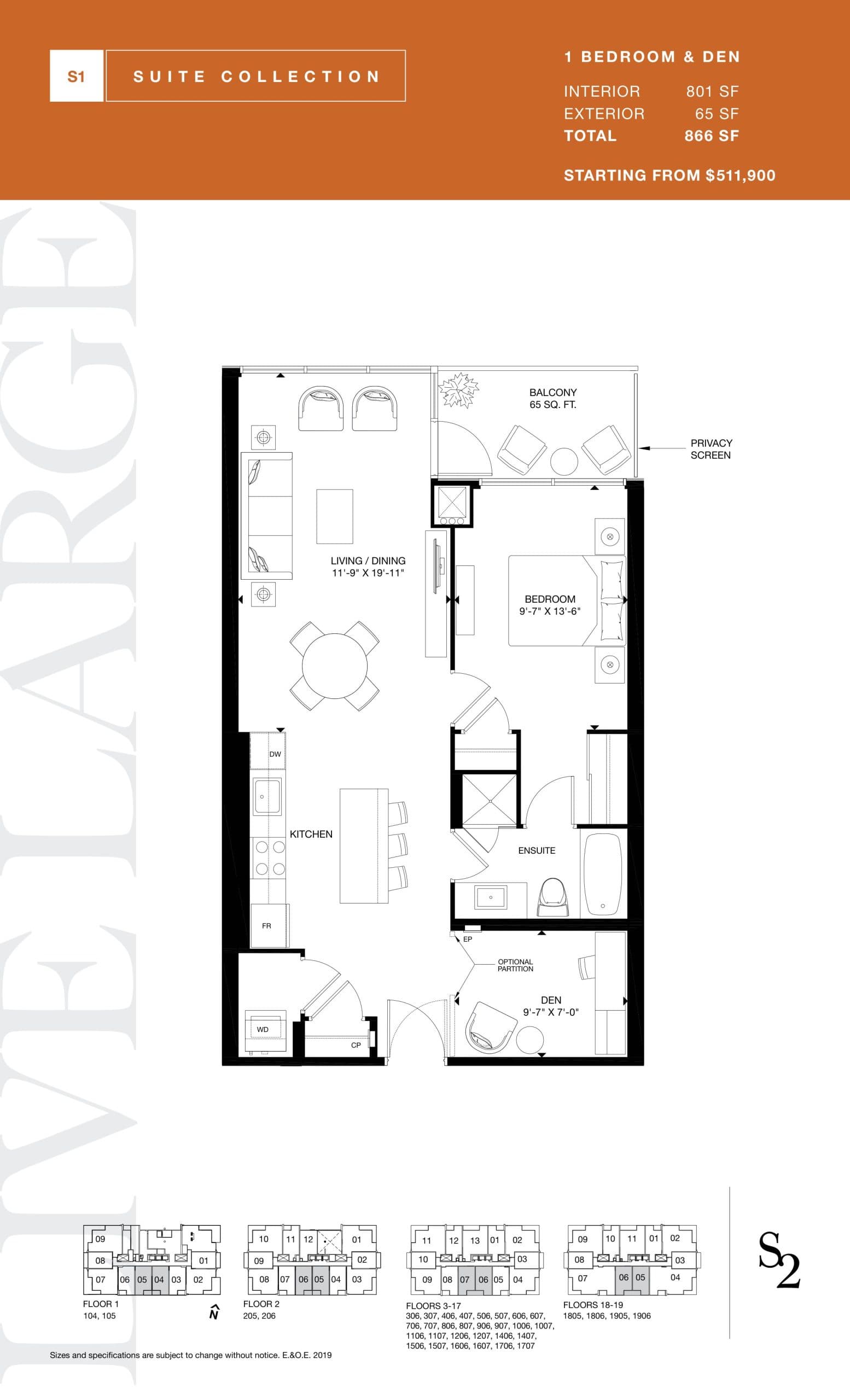 801 Floor Plan at S2 at Stonebrook Condos - 801 sq.ft