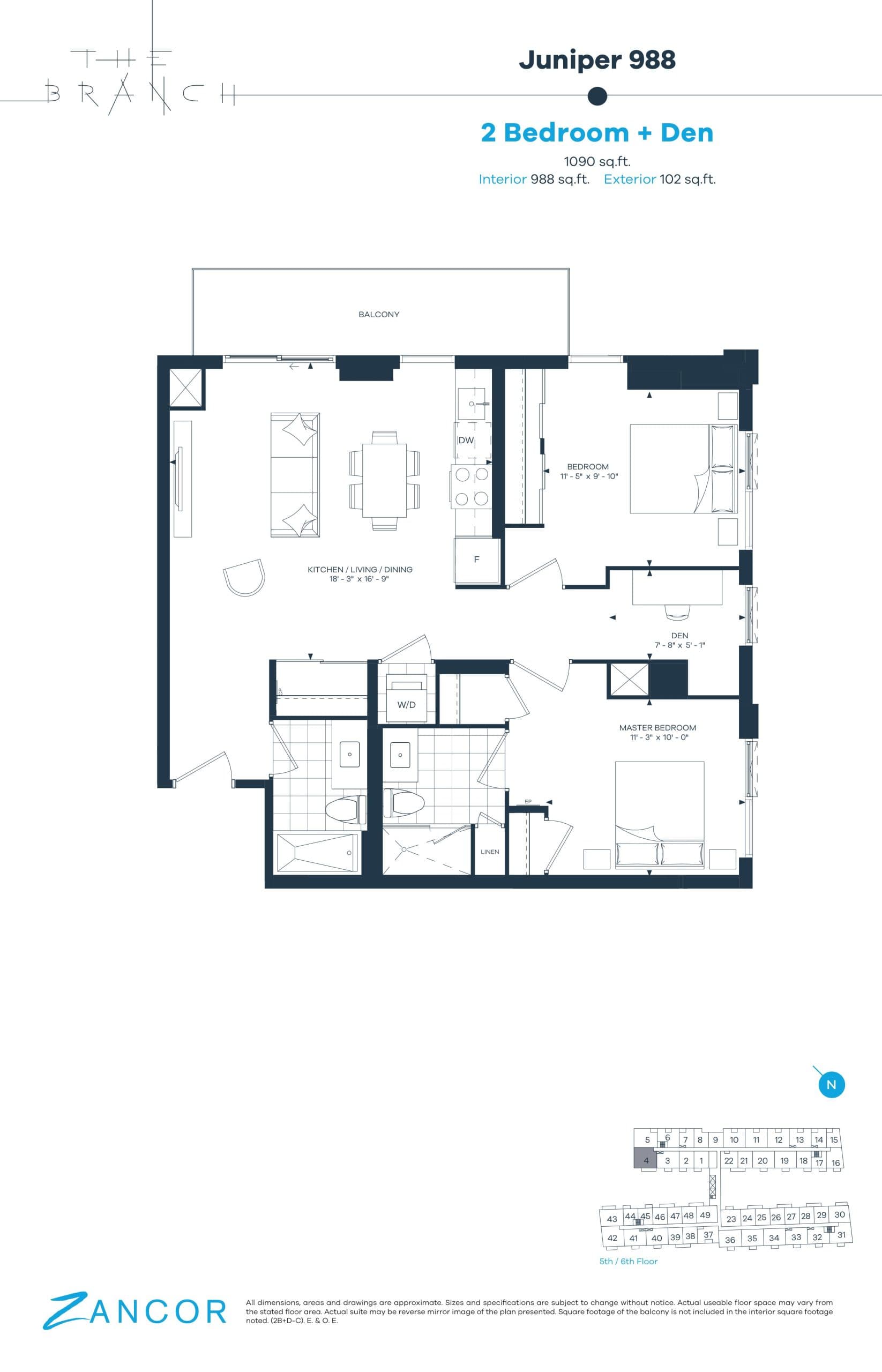 Juniper 988 Floor Plan at The Branch Condos - 988 sq.ft