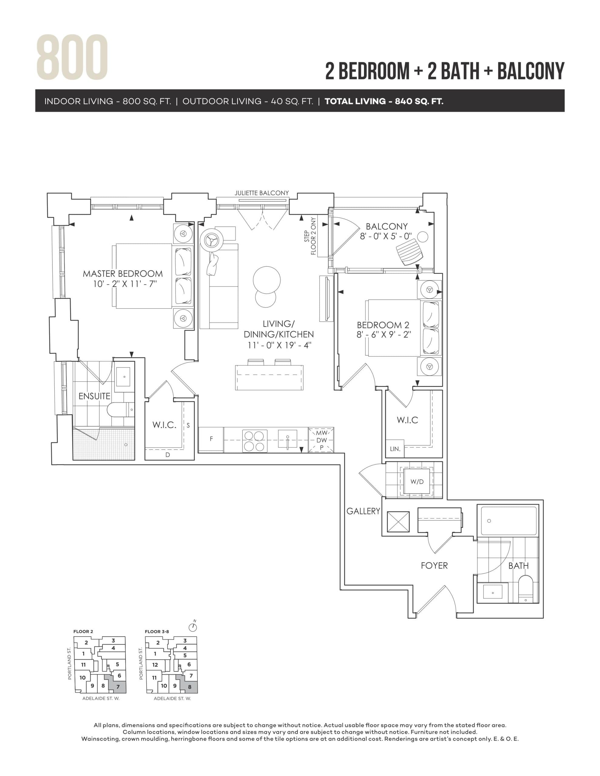800 sq.ft. Floor Plan at 123 Portland Condos - 800 sq.ft