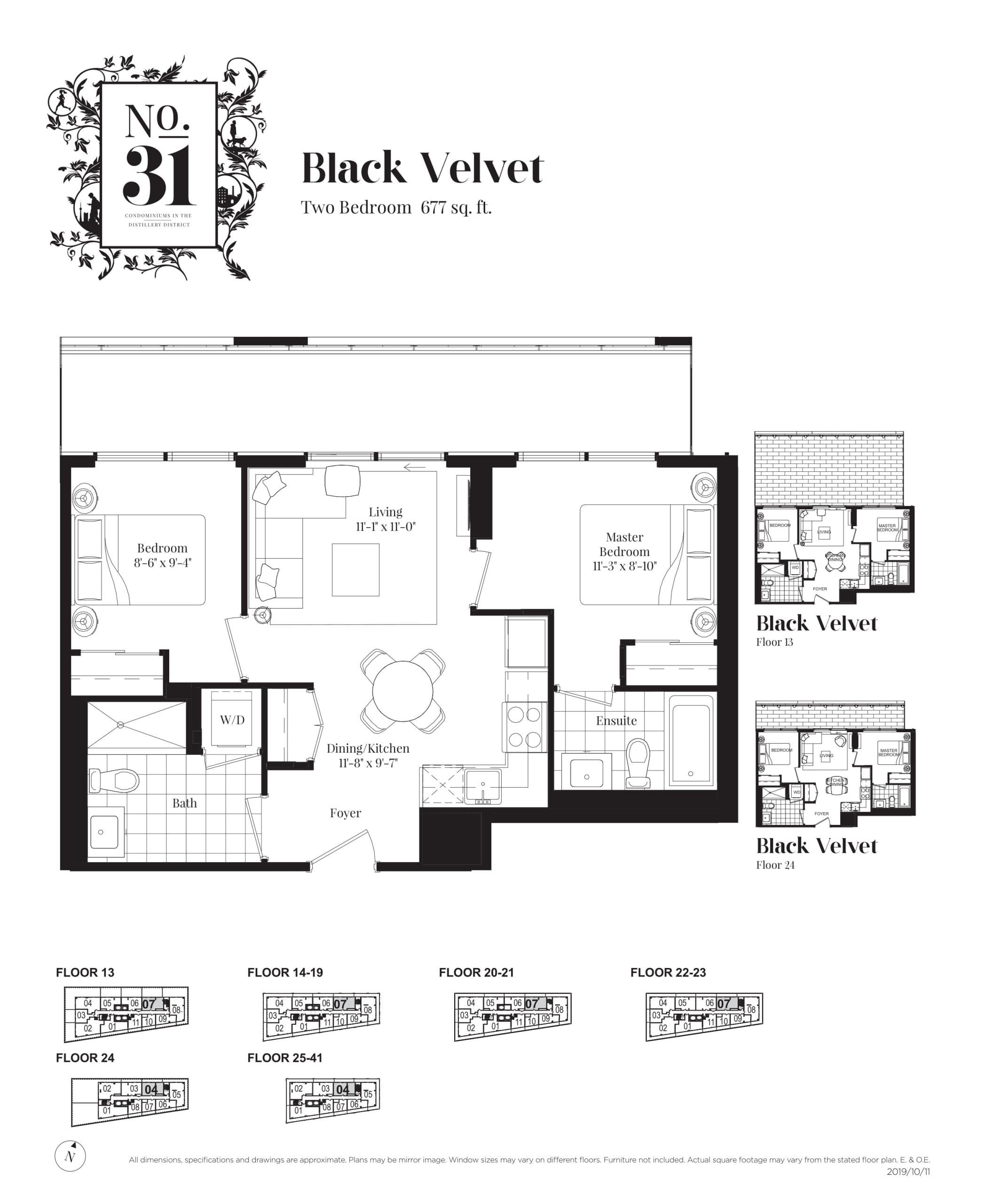 Black Velvet Floor Plan at No. 31 Condos - 677 sq.ft