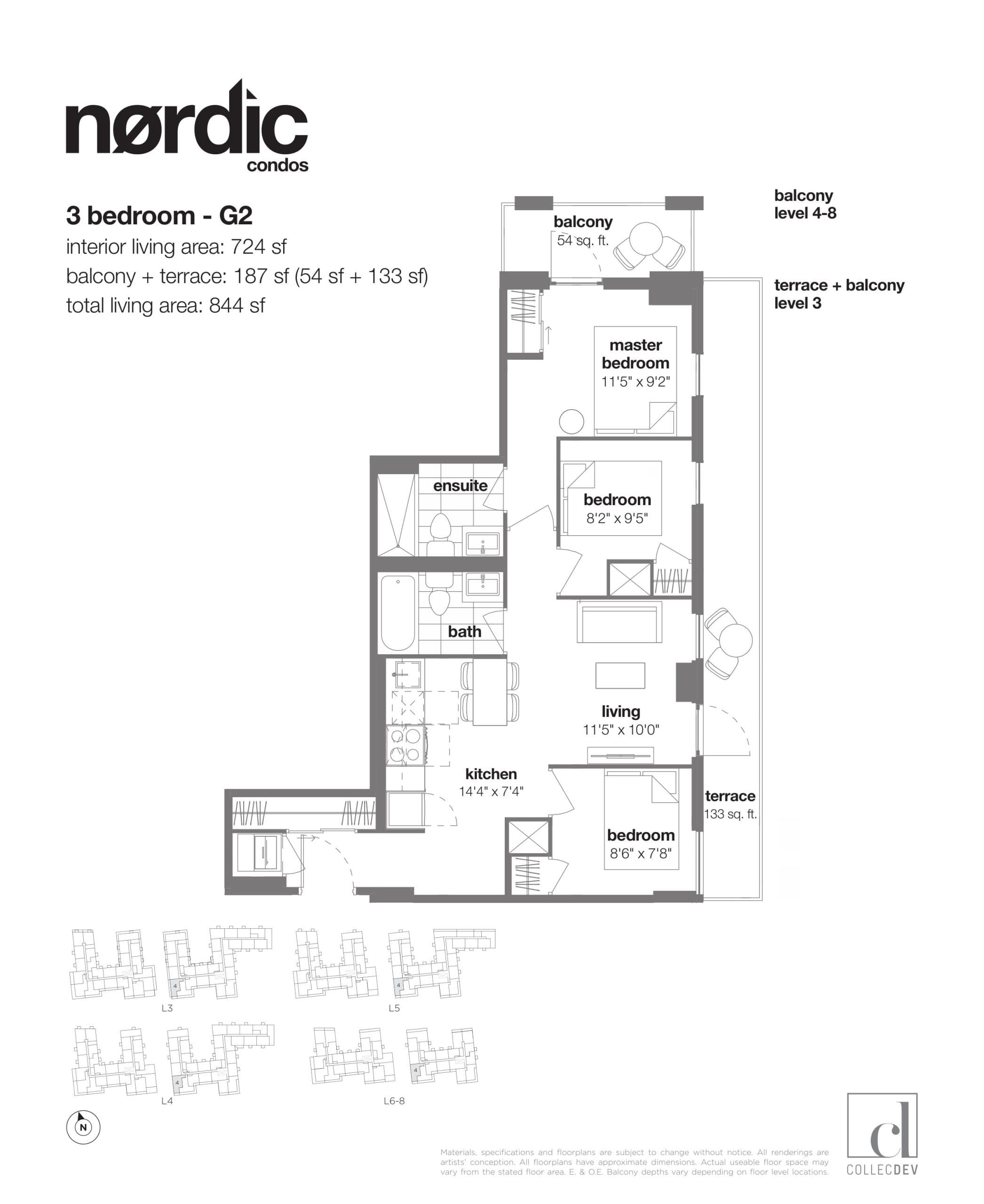 G2 Floor Plan at Nordic Condos - 724 sq.ft