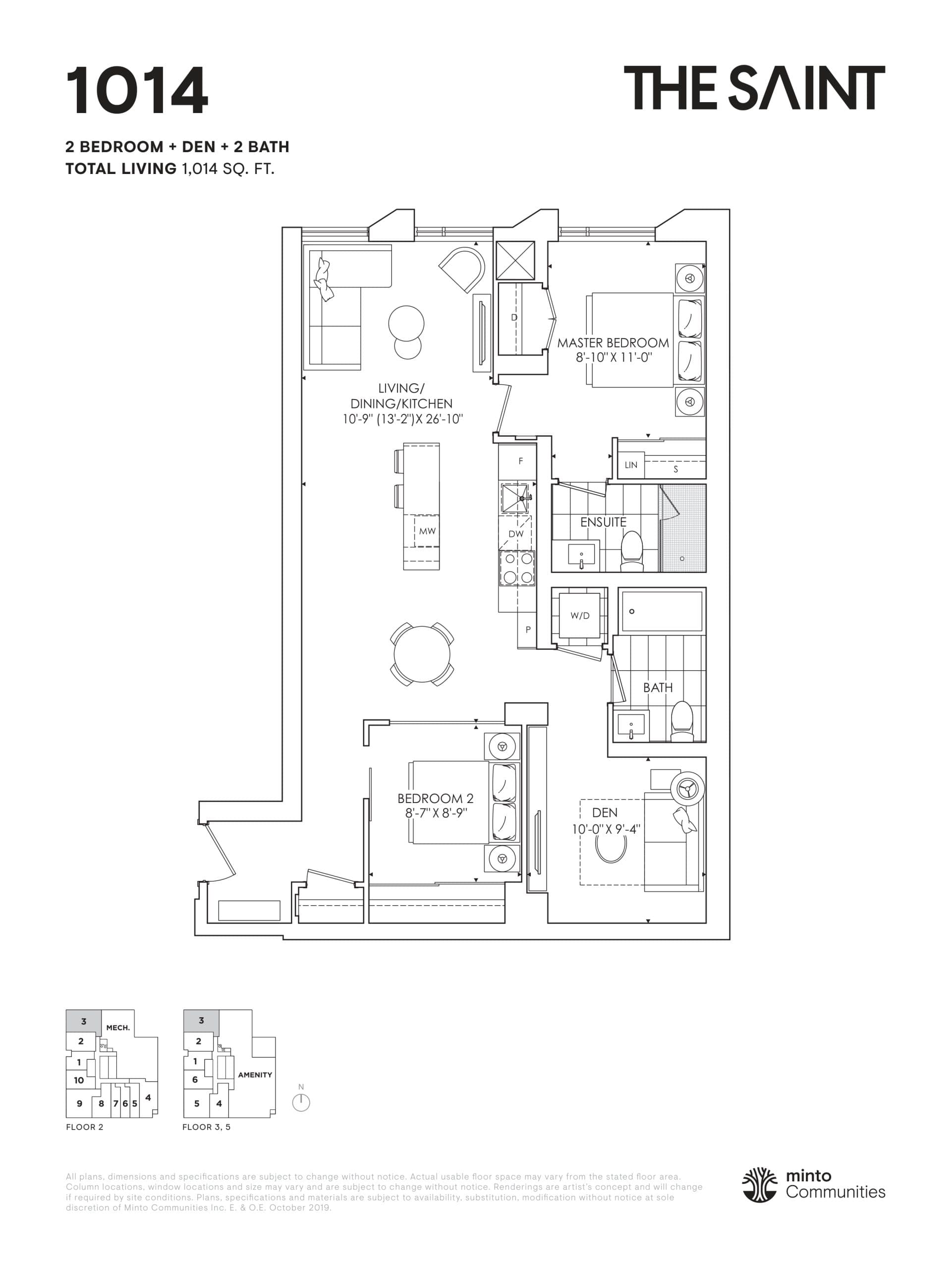 1014 Floor Plan at The Saint Condos - 1014 sq.ft