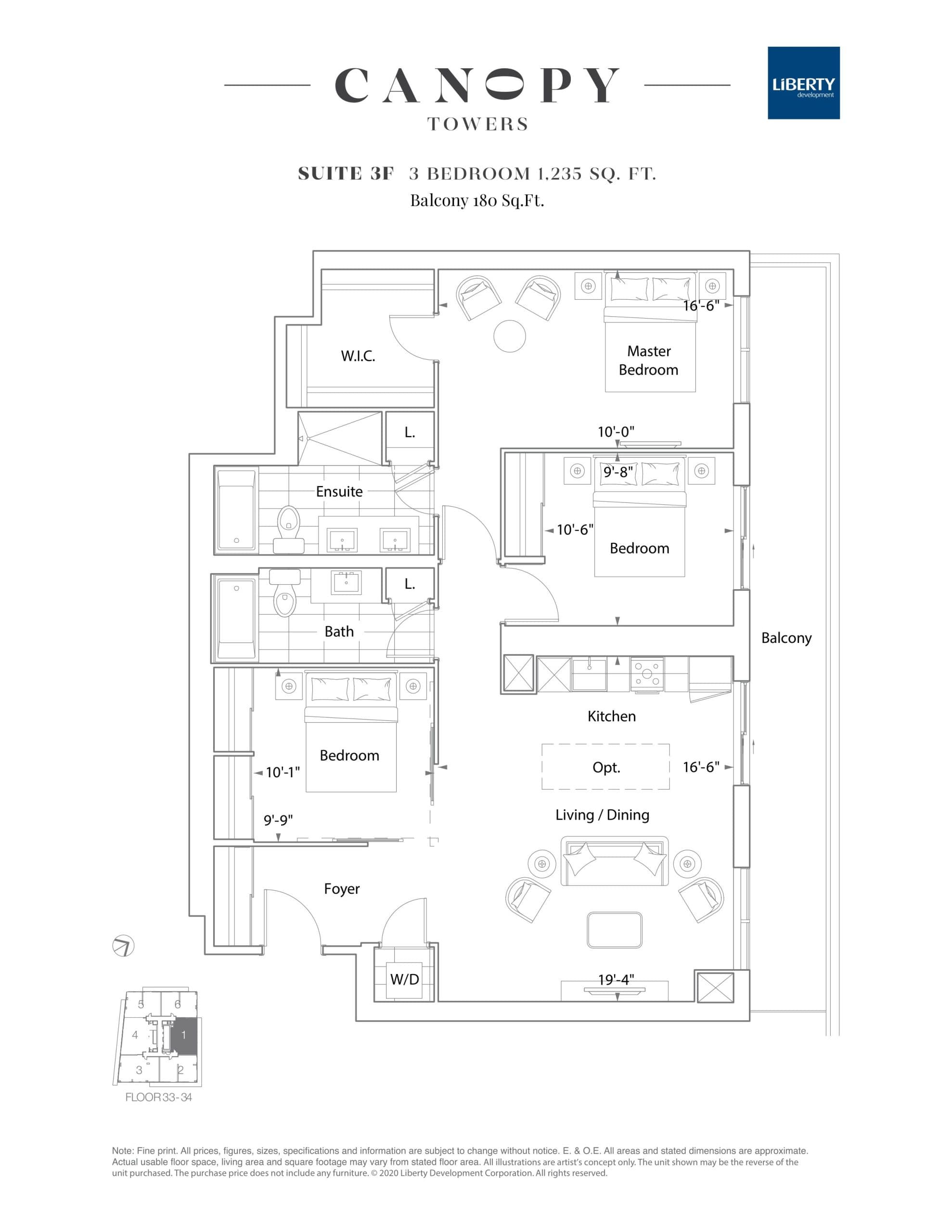 Suite 3F Floor Plan at Canopy Towers Condos - 1235 sq.ft