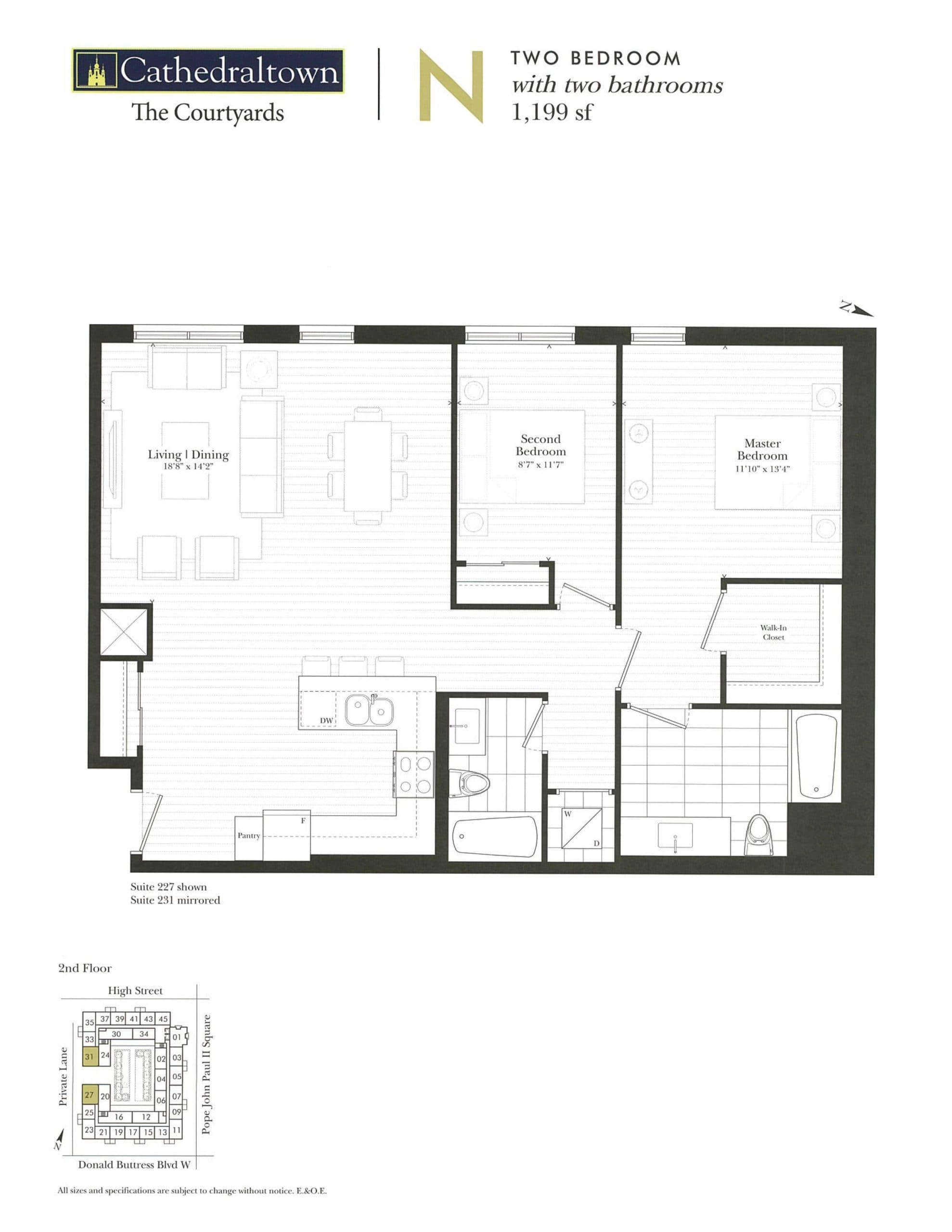 Unit N Floor Plan at The Courtyards at Cathedraltown Condos - 1199 sq.ft