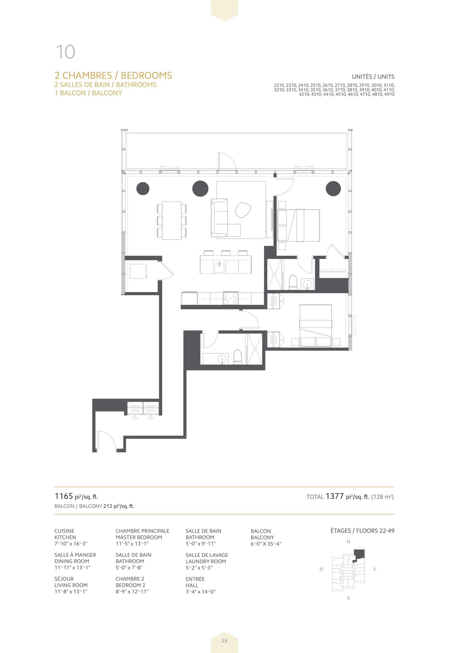 10 Floor Plan at 1 Square Phillips Condos - 1165 sq.ft