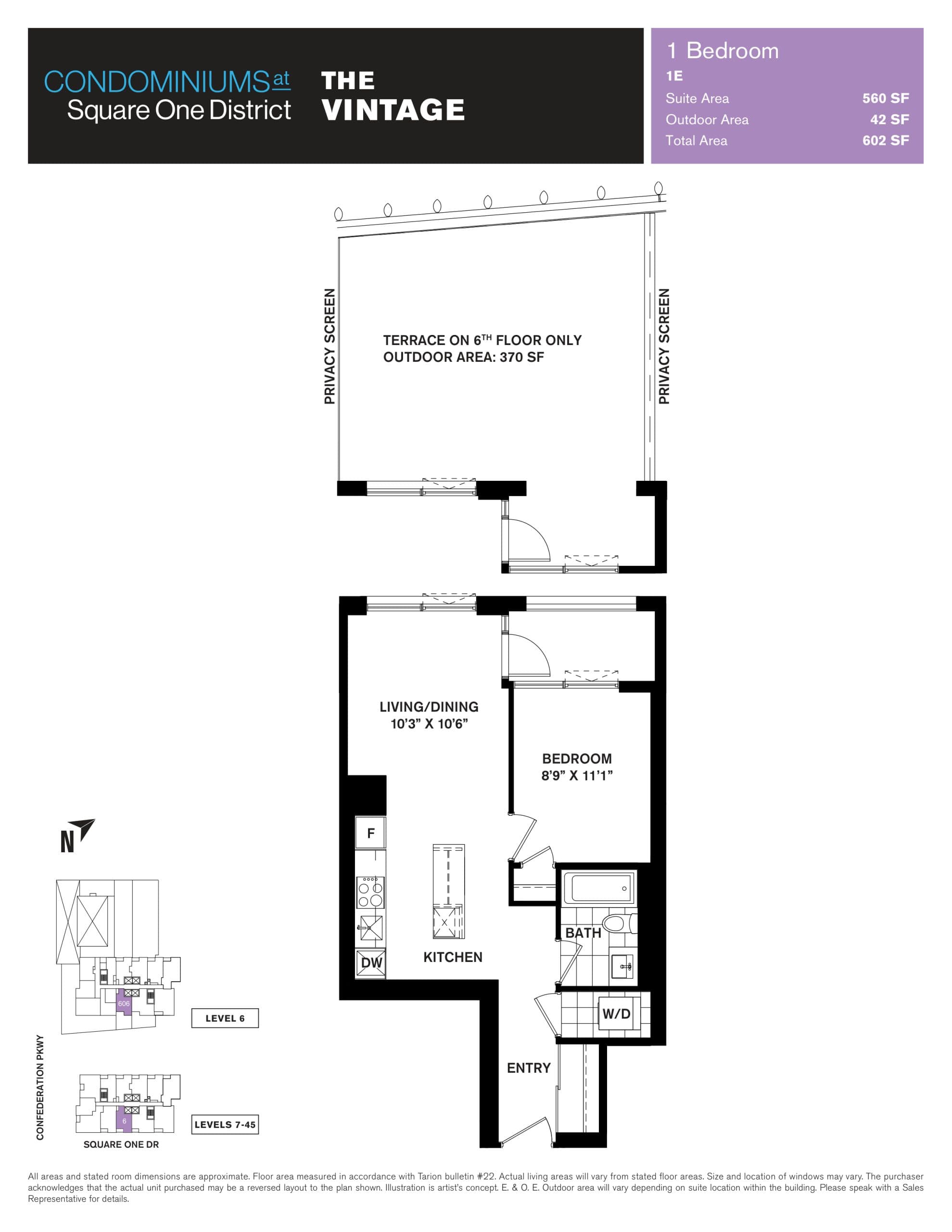 The Vintage Floor Plan at Condominiums at Square One District - 560 sq.ft