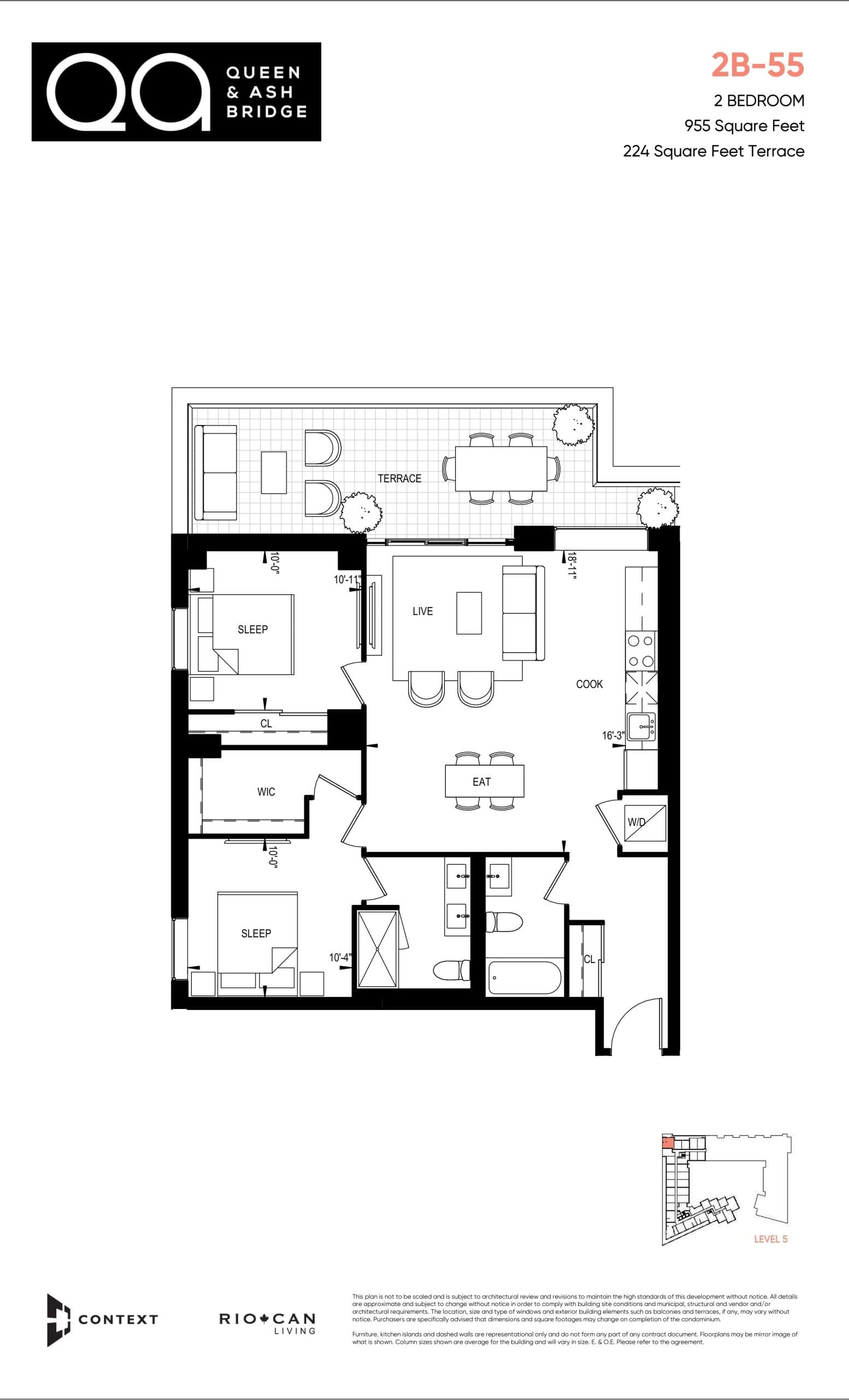 2B-55 (Ashbridge Collection) Floor Plan at QA Condos - 955 sq.ft