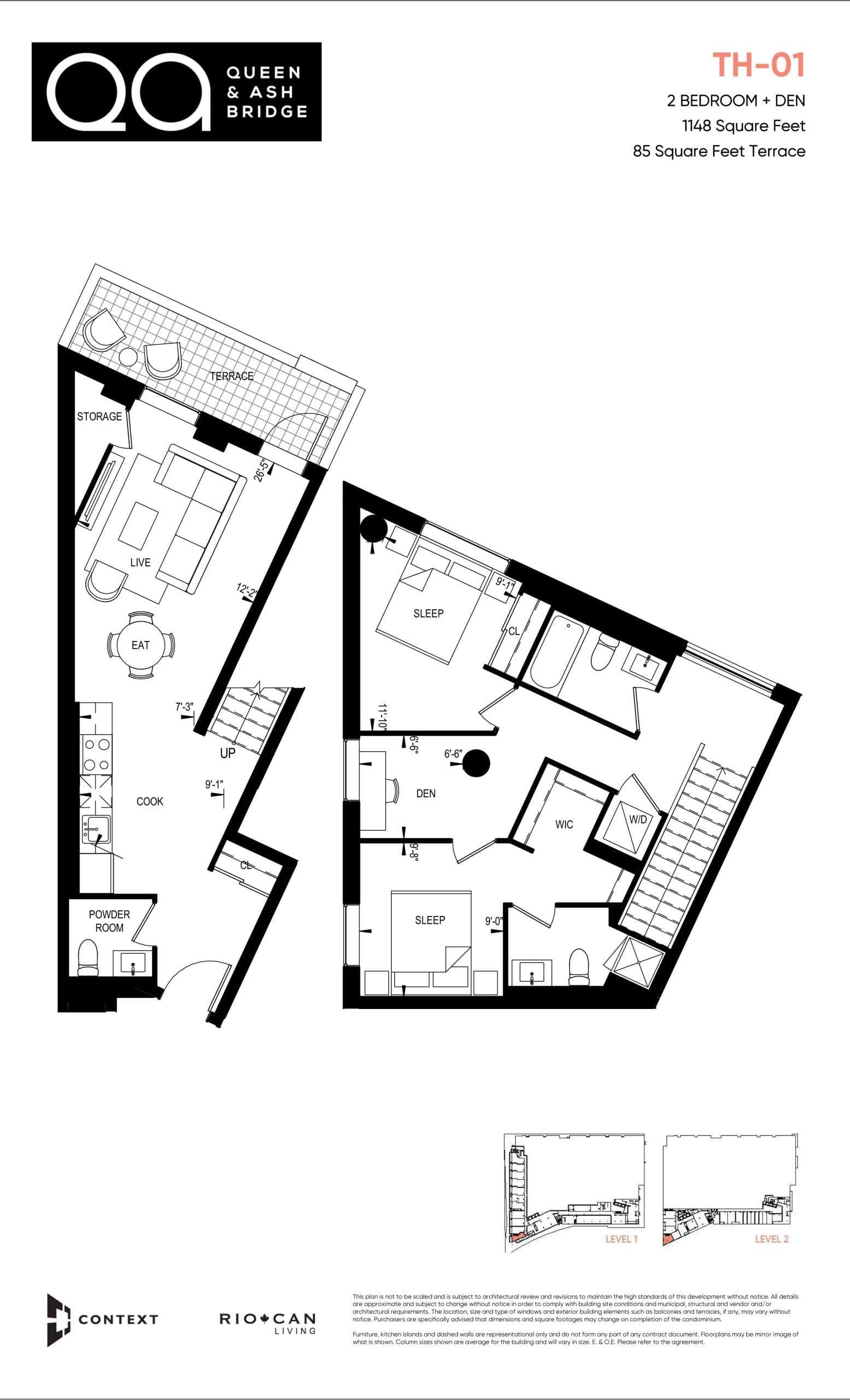 TH-01 (Ashbridge Collection) Floor Plan at QA Condos - 1148 sq.ft