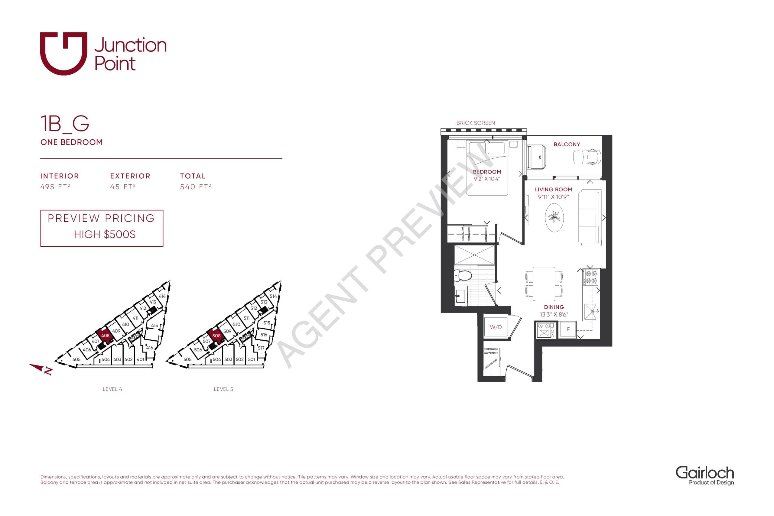 1B_G Floor Plan at Junction Point Condos - 495 sq.ft