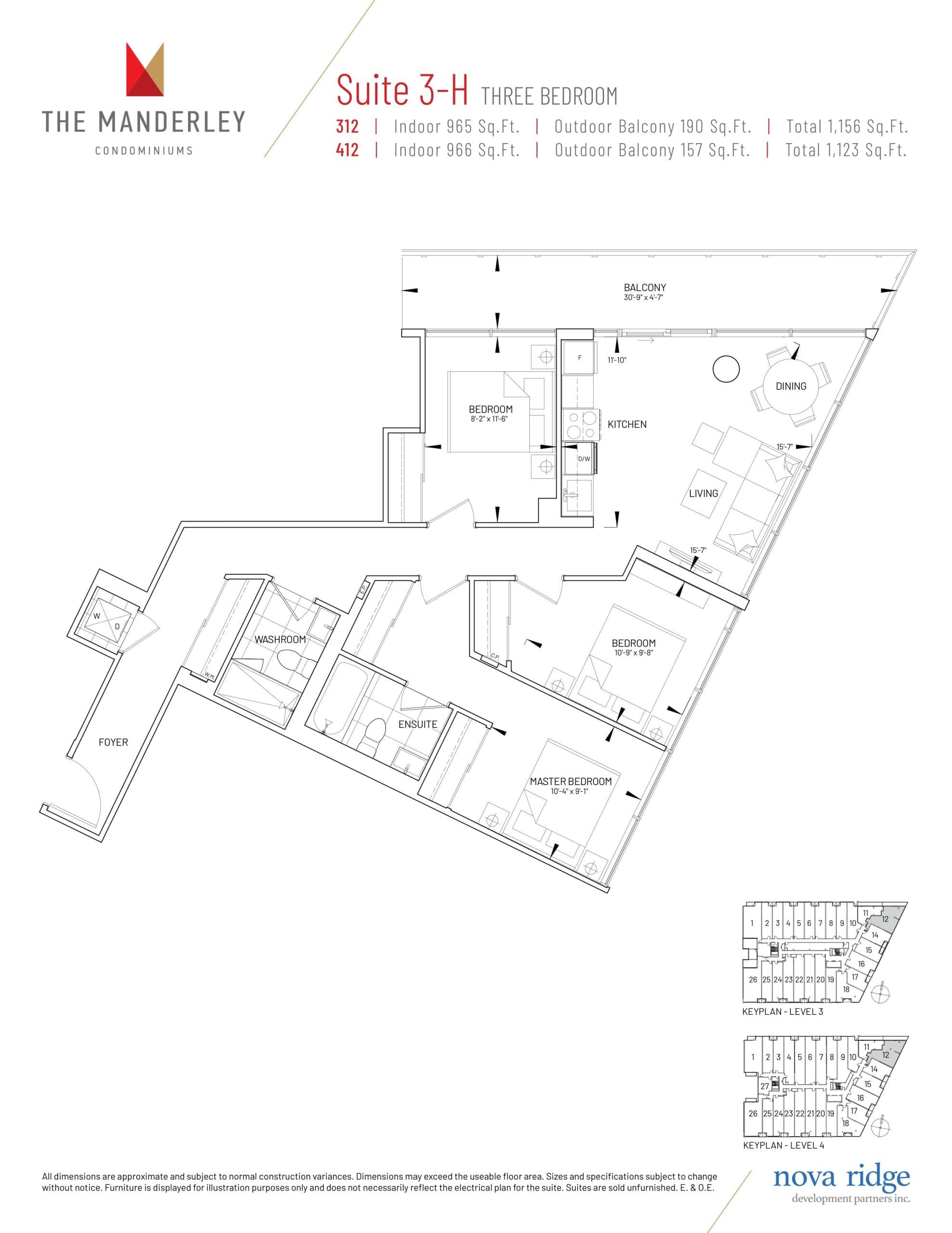 Suite 3-H Floor Plan at The Manderley Condos - 965 sq.ft