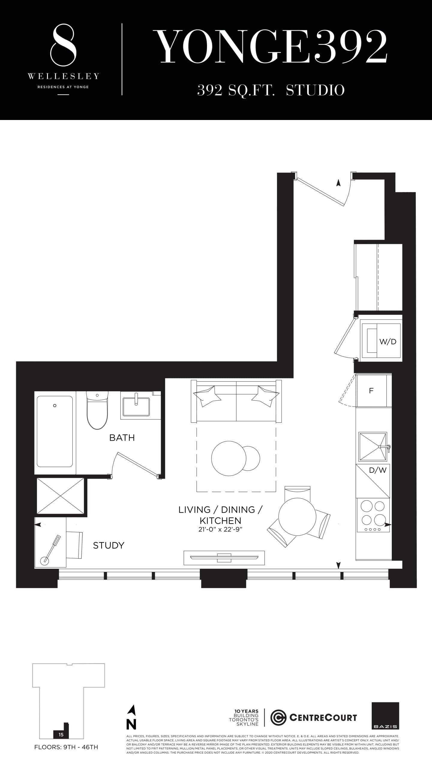 YONGE392 Floor Plan at 8 Wellesley Residences - 392 sq.ft