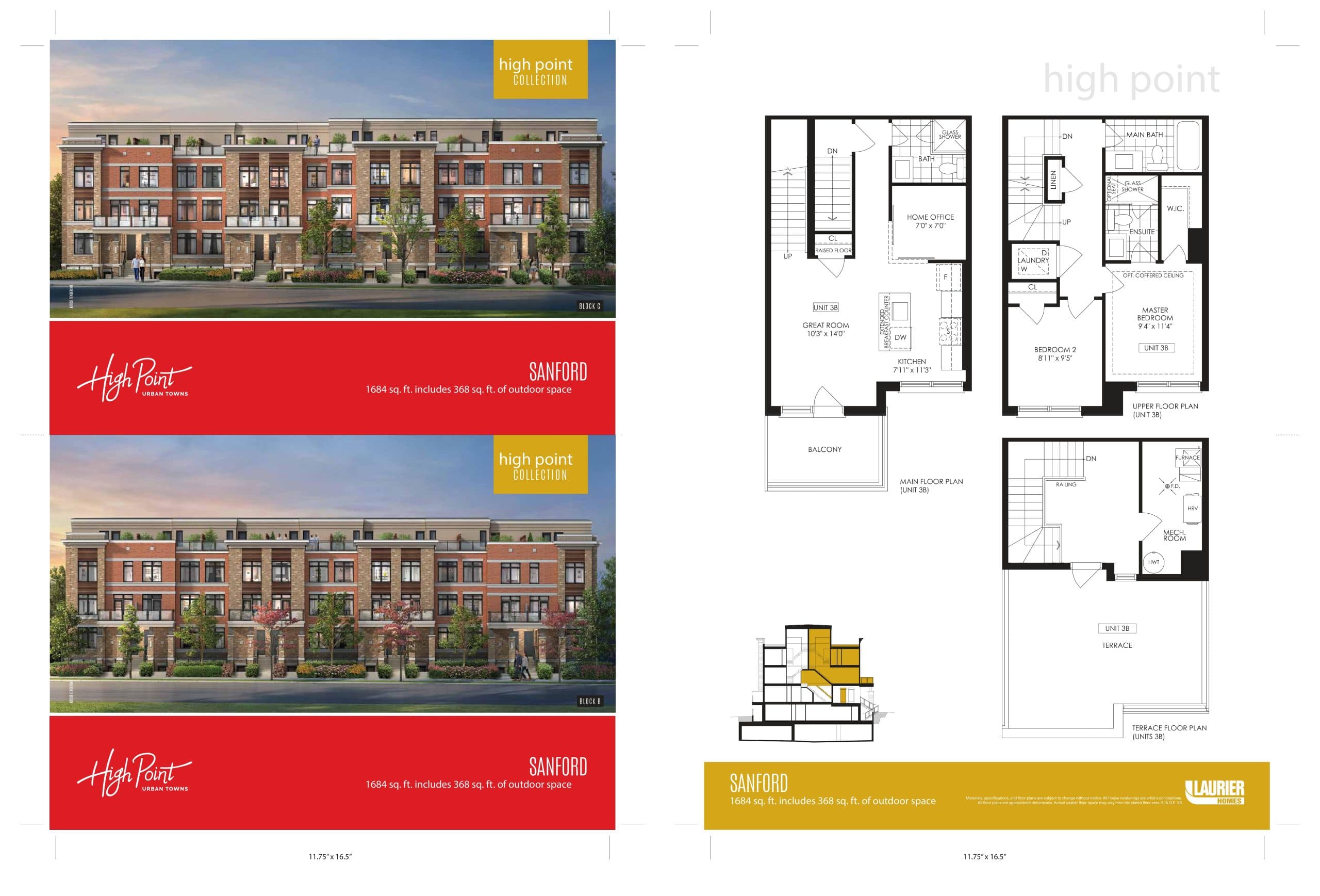 Sanford Floor Plan at High Point Urban Towns - 1316 sq.ft