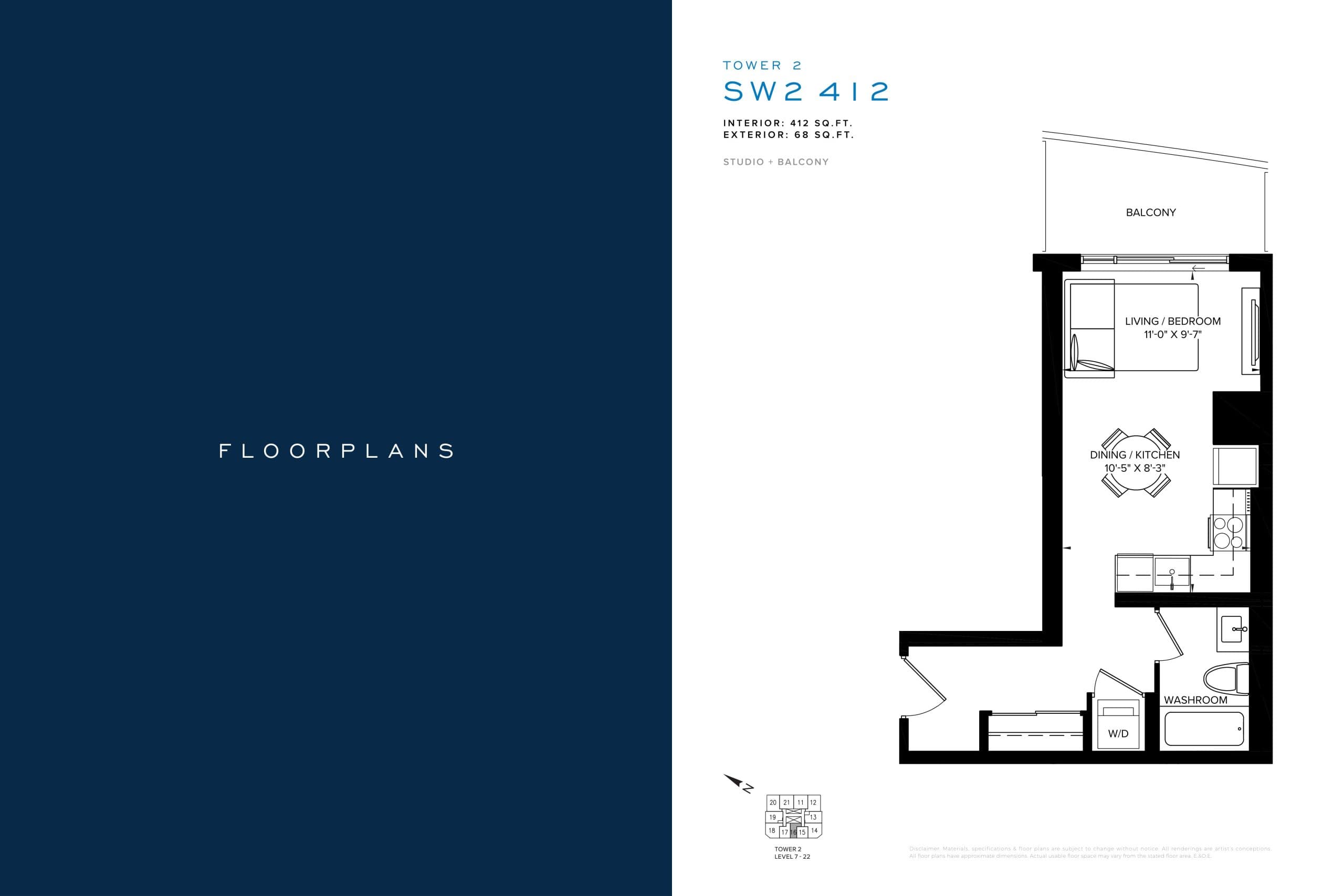 SW2 412 Floor Plan at SXSW Tower 2 Condos (SXSW2) - 412 sq.ft