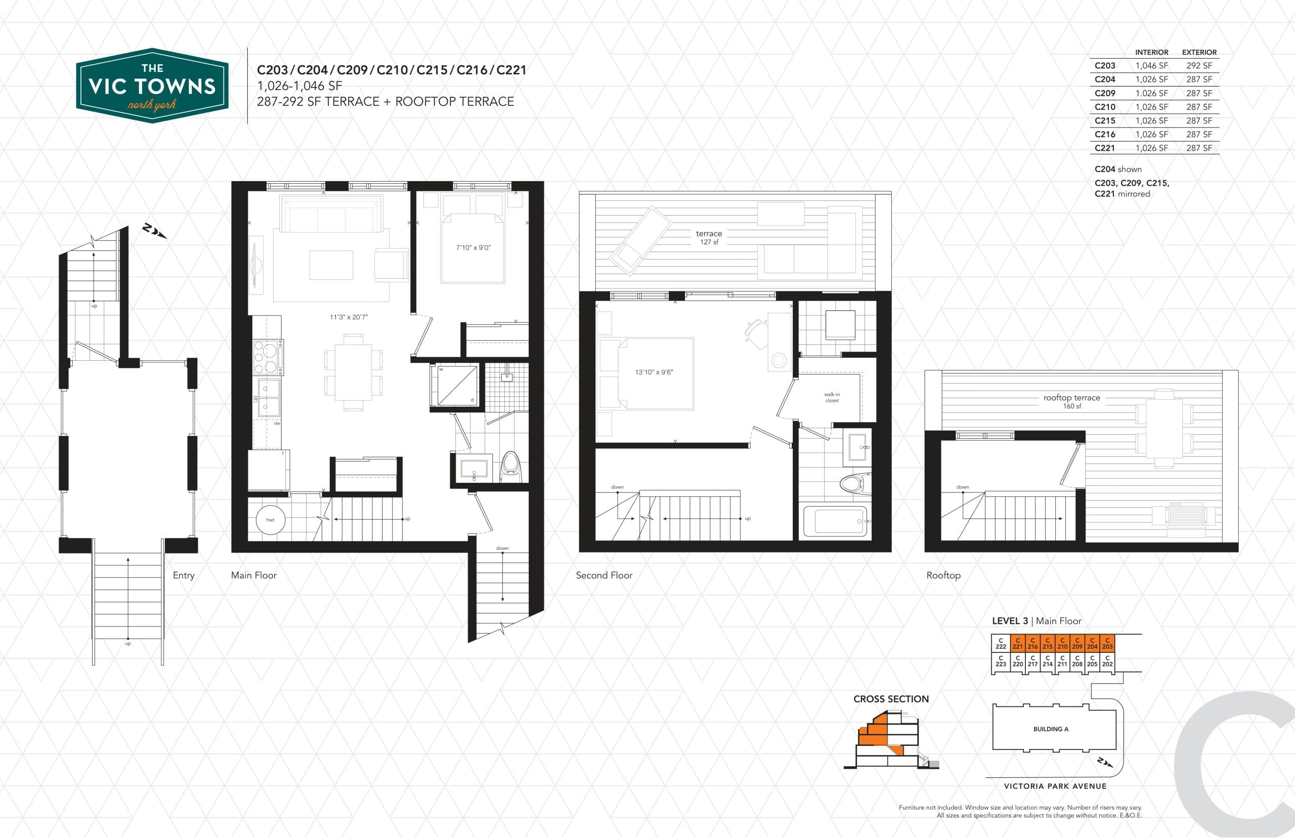 C203/C204/C209/C210/C215/C216/C221 Floor Plan at The Vic Towns - 1046 sq.ft