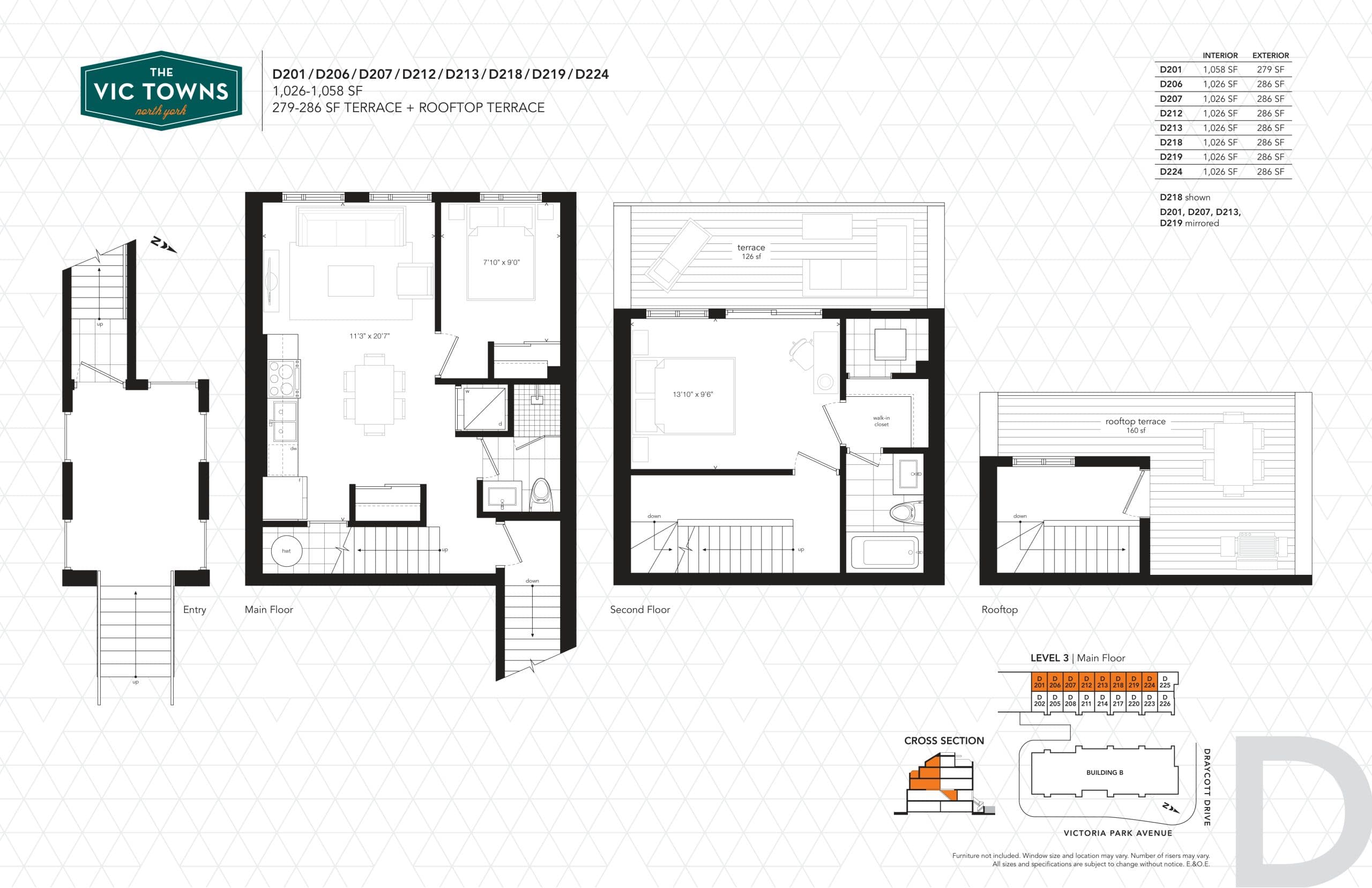 D201/D206/D207/D212/D213/D218/D219/D224 Floor Plan at The Vic Towns - 1058 sq.ft