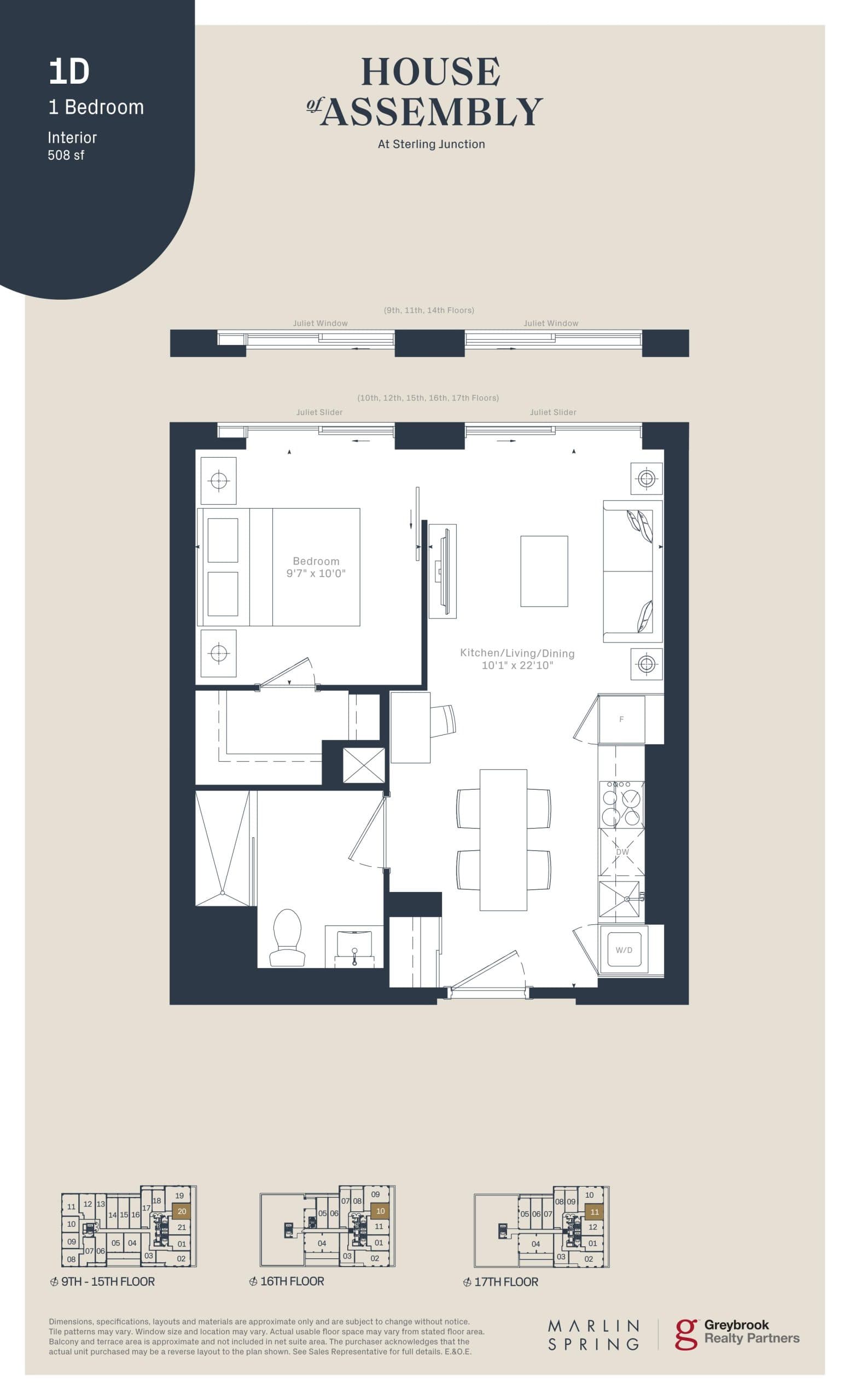 1D Floor Plan at House of Assembly Condos - 508 sq.ft