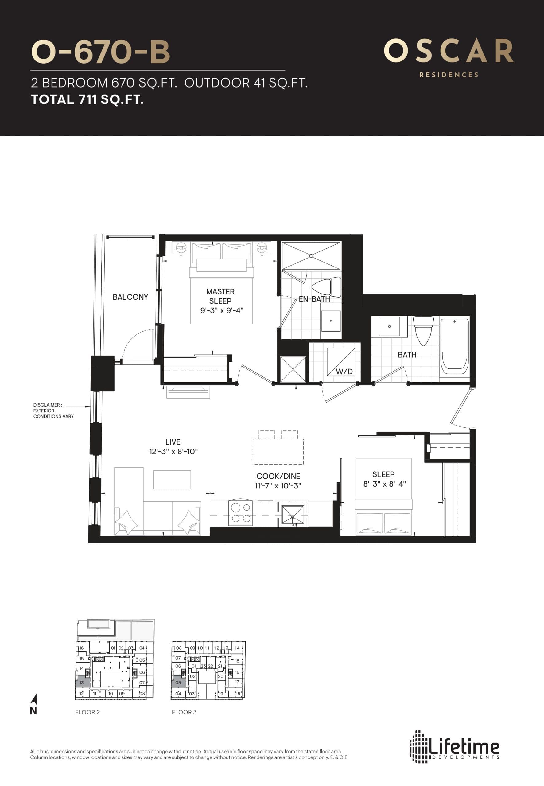 O-670-B Floor Plan at Oscar Residences - 670 sq.ft