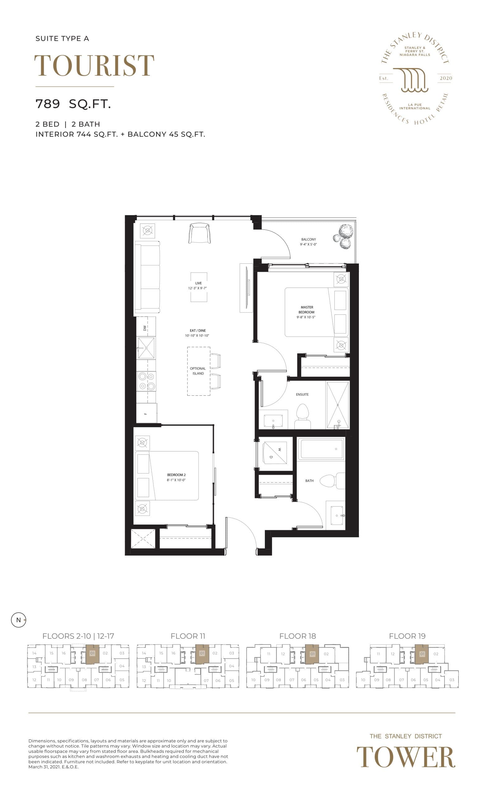 Tourist Floor Plan at The Stanley District Tower Condos - 744 sq.ft