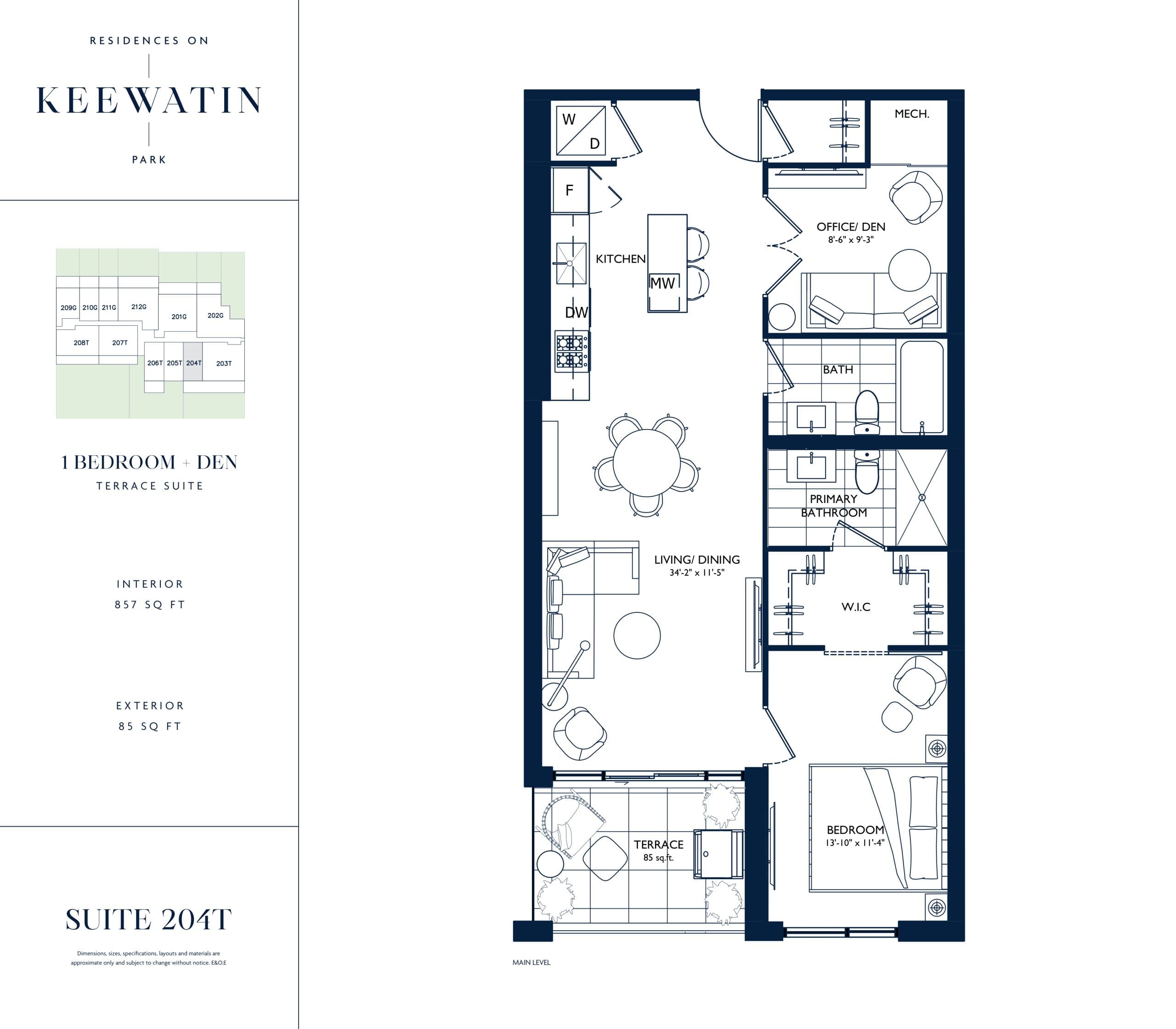 Suite 204T Floor Plan at Residences on Keewatin Park - 857 sq.ft