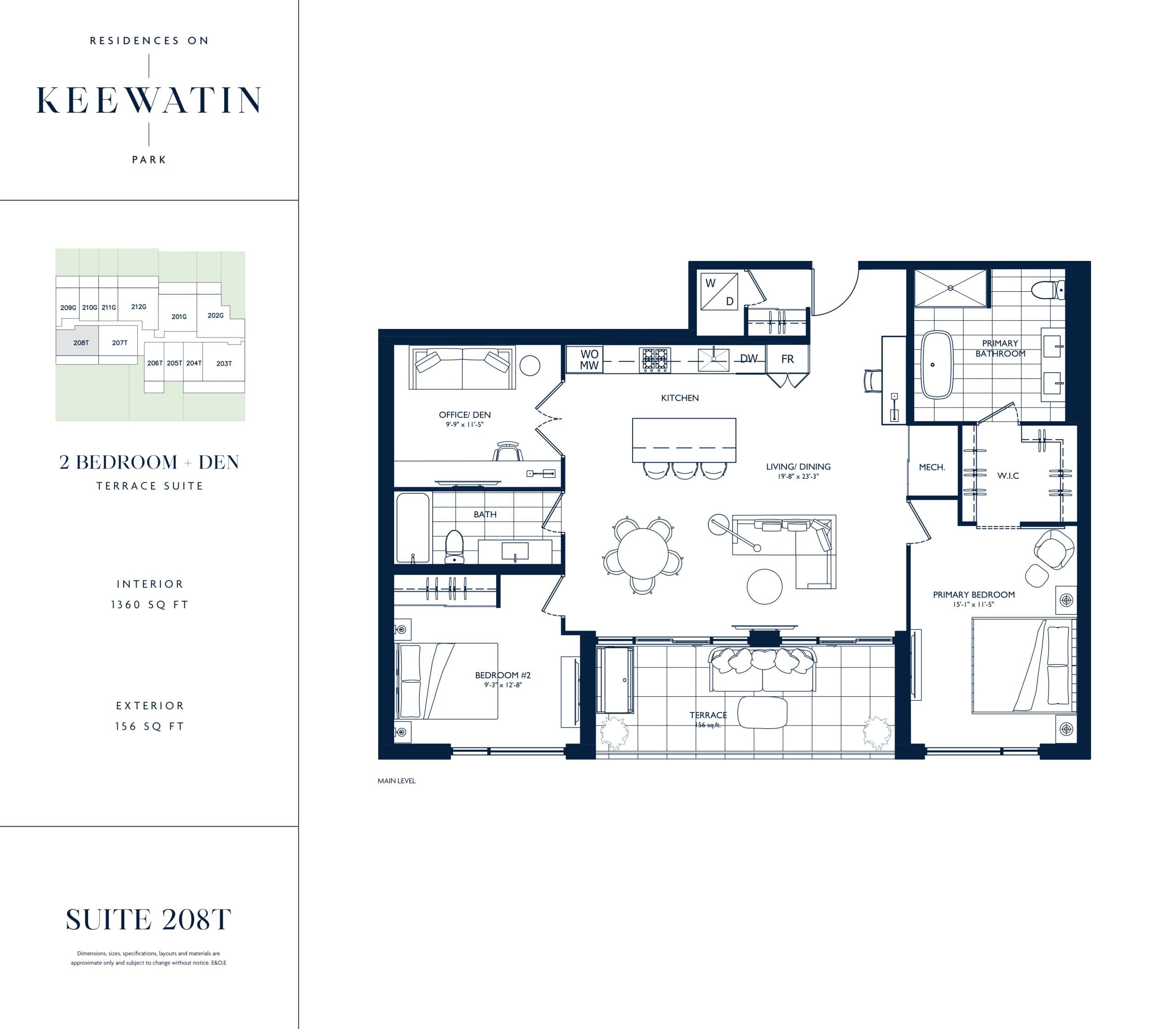 Suite 208T Floor Plan at Residences on Keewatin Park - 1360 sq.ft