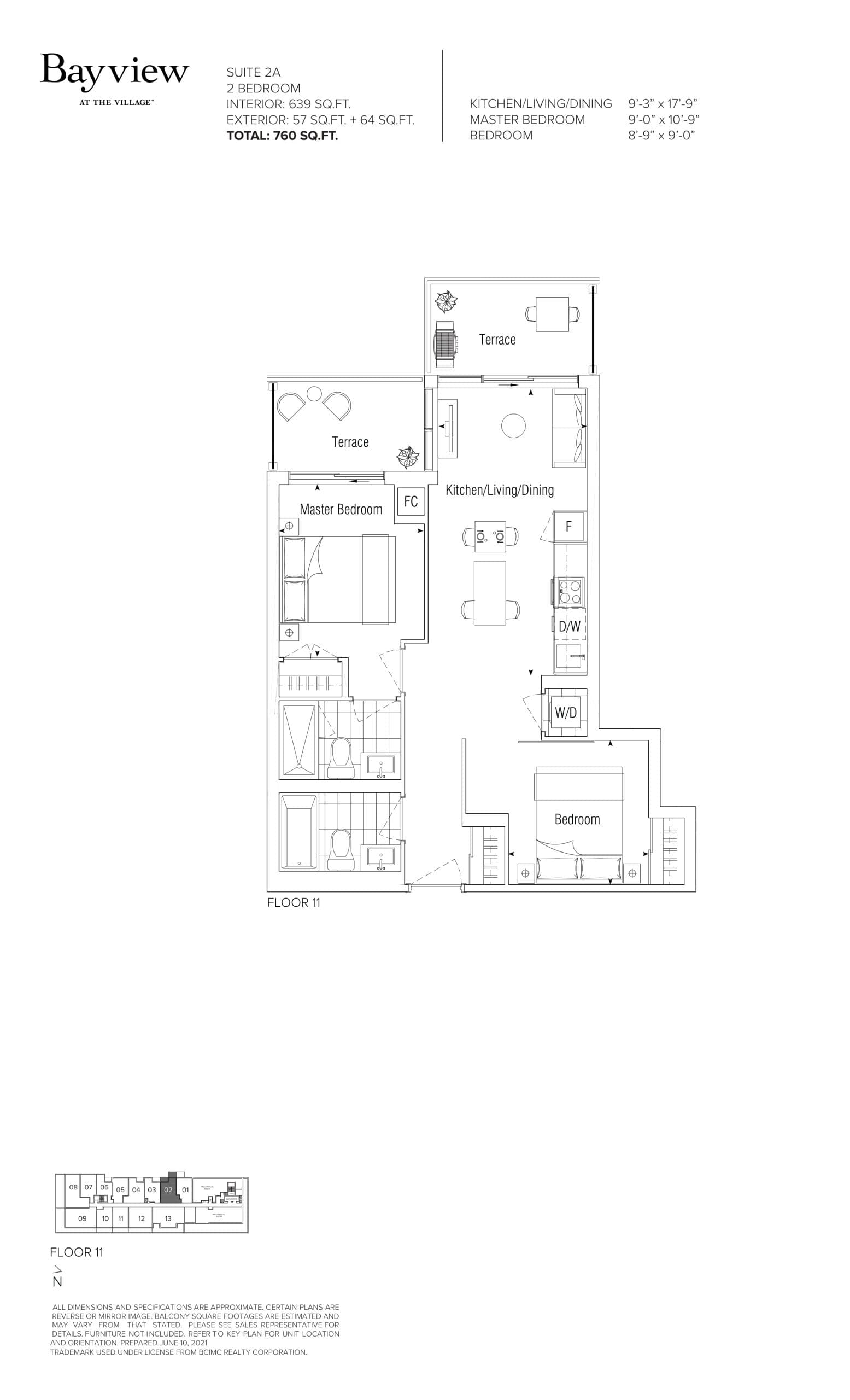 2A Floor Plan at 625 Sheppard Condos - 639 sq.ft