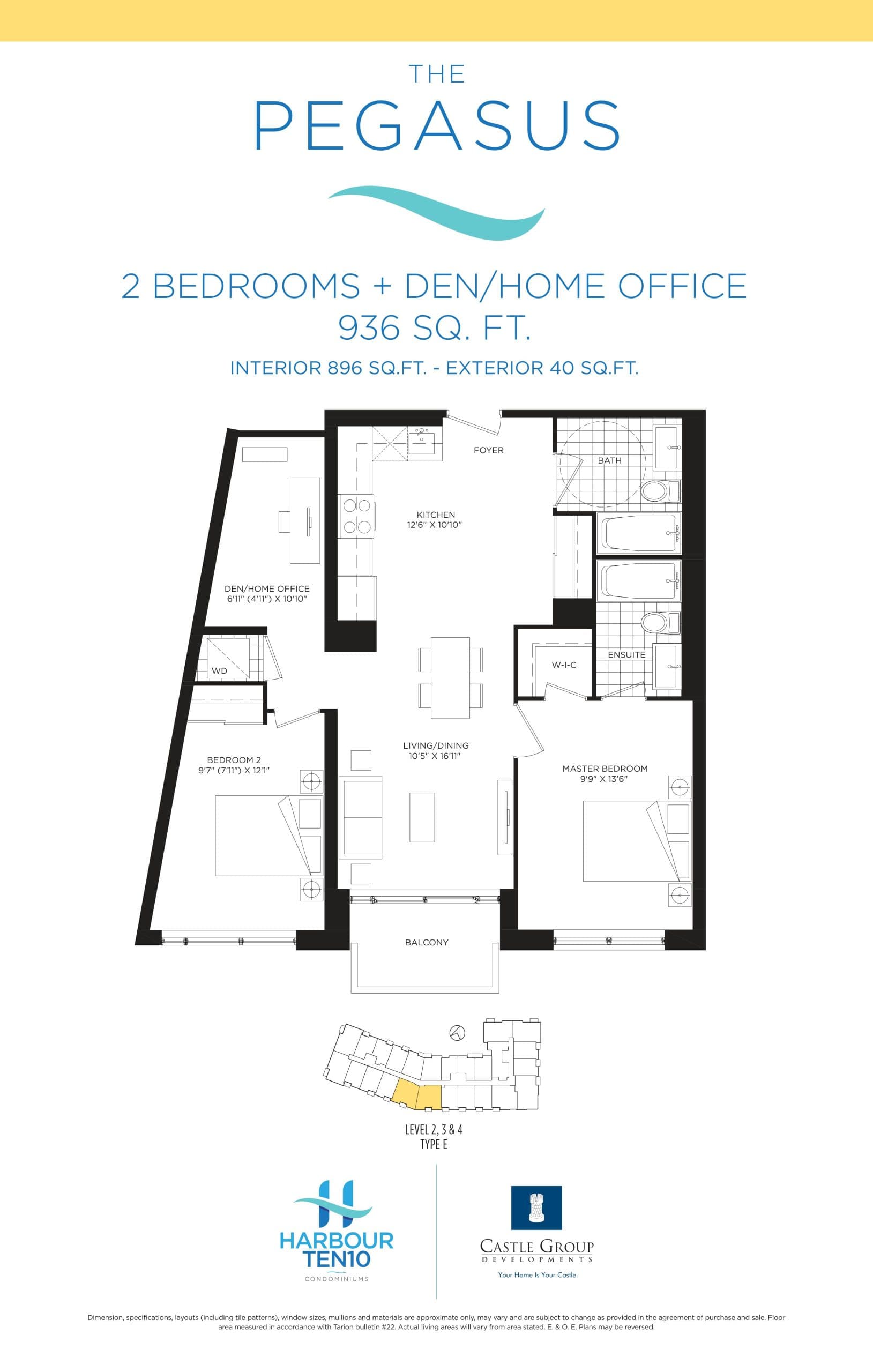 The Pegasus Floor Plan at Harbour Ten10 Condos - 896 sq.ft