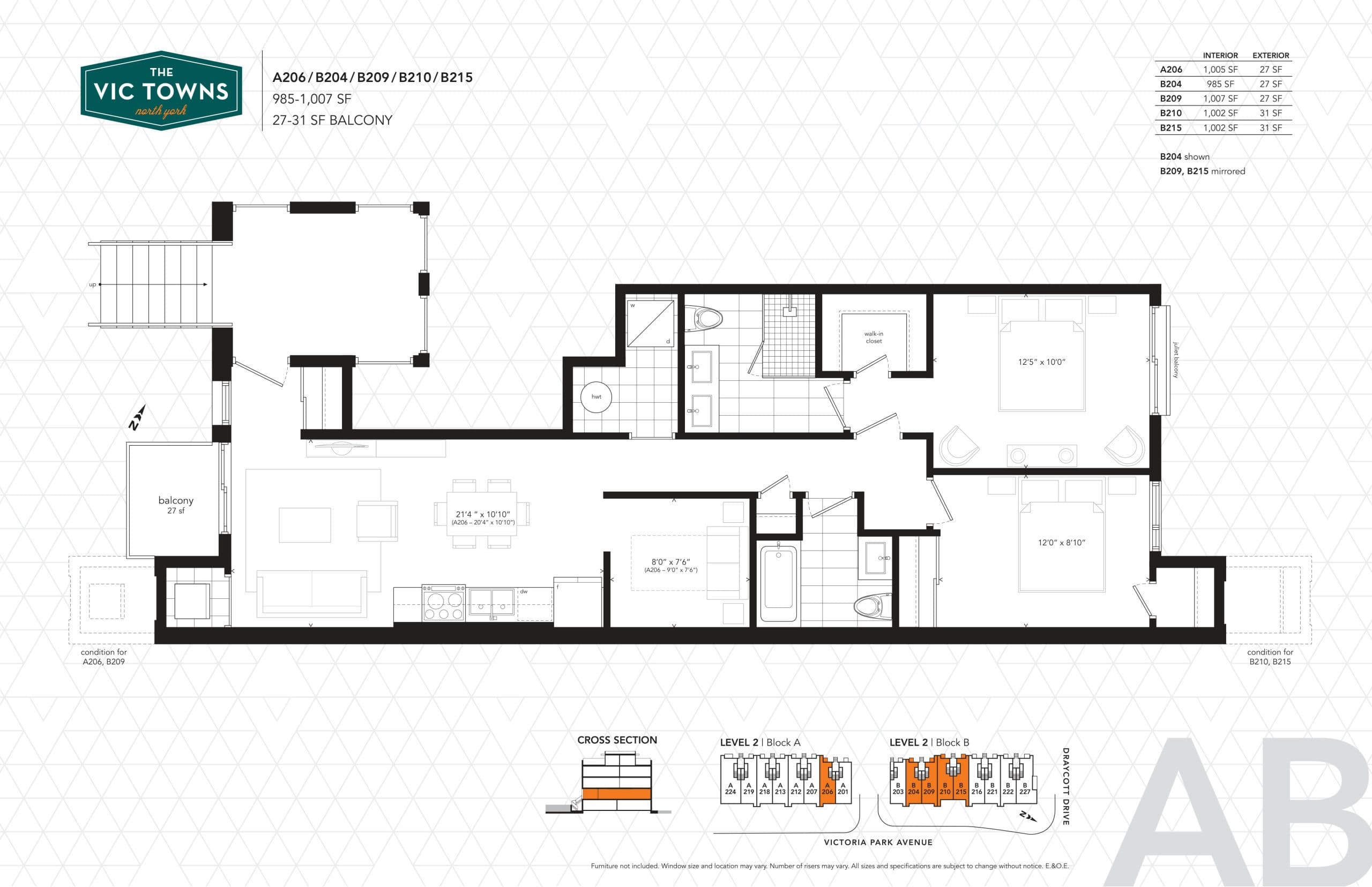 A206/B204/B209/B210/B215 Floor Plan at The Vic Towns Phase 2 - 1007 sq.ft